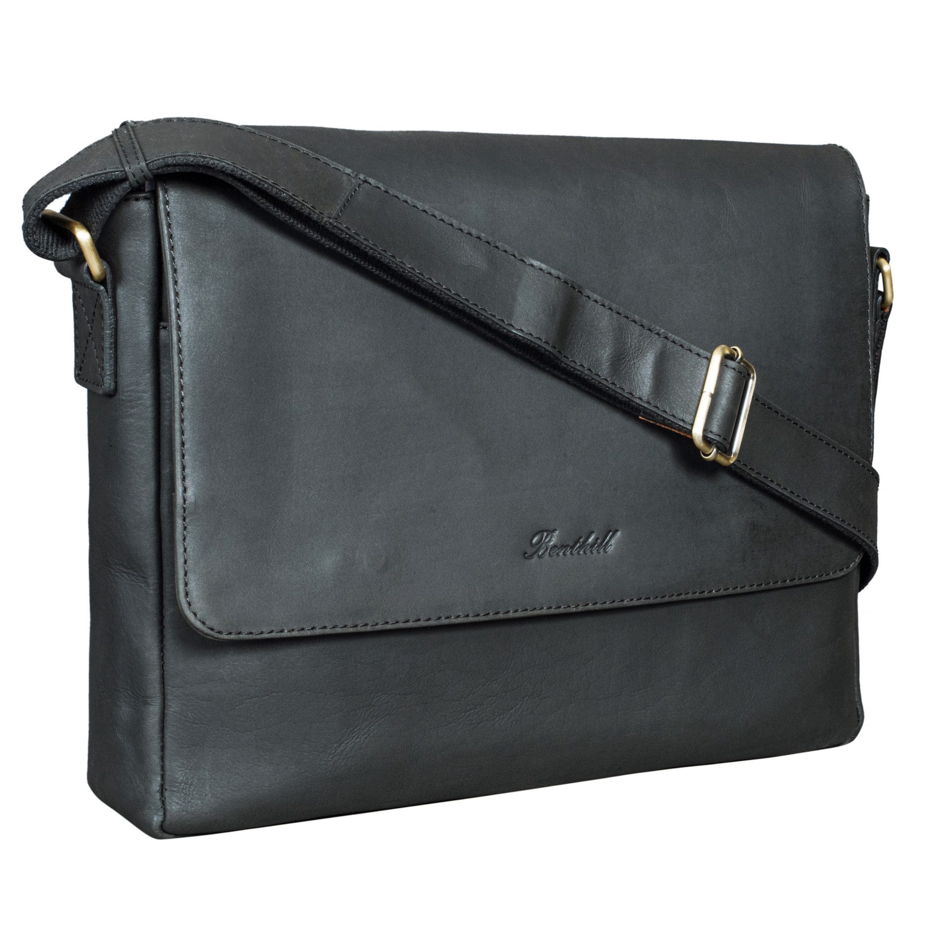 Benthill Messenger Bag Herren Umhängetasche Echt Leder Messenger Laptop Schultertasche Damen, Reißverschlussfach