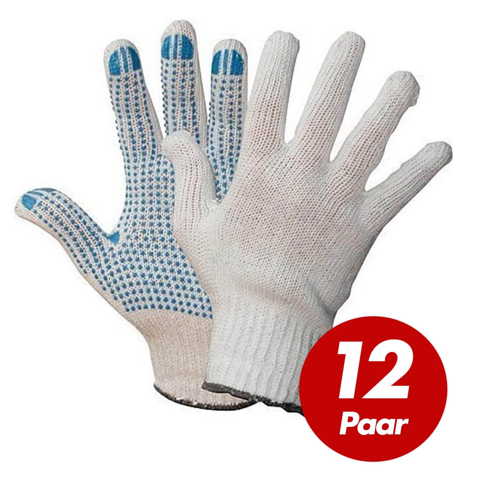 wilpeg® Baumwollhandschuhe Polyester Strickhandschuhe KORL PVC Noppen BluePoint - 12 Paar (Spar-Set) | Handschuhe