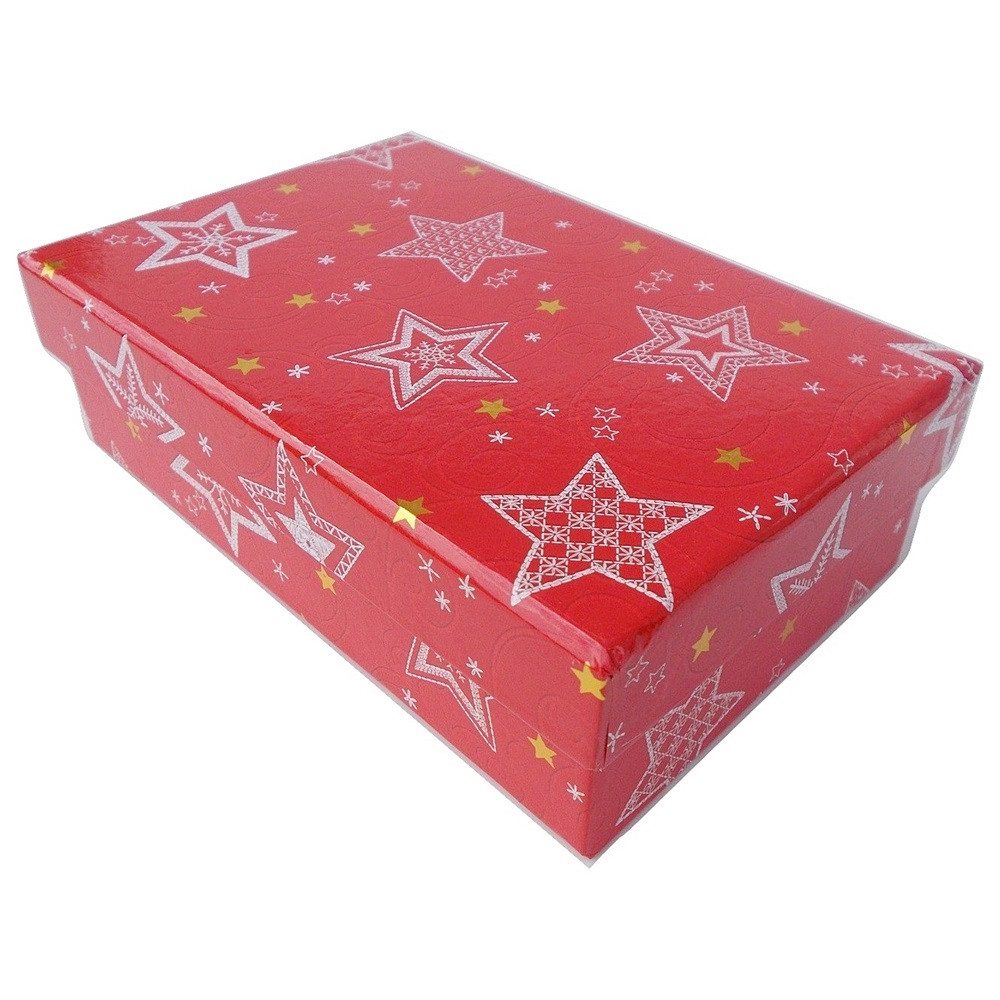 bsb-obpacher Geschenkbox - Kartonage - Geschenkkartons rot mit Sternen (3 St), mit Glanzpapier bezogen