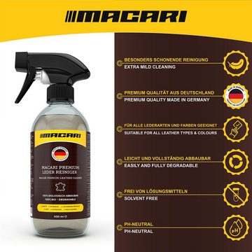 Macari Lederpflege Premium Lederreiniger Set Ledercouch Auto Schuhe Leder Lederreiniger (4-St. 500ml)