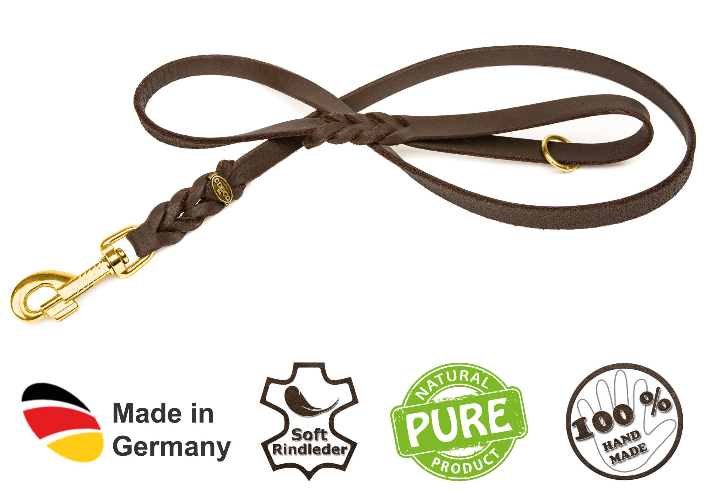 CopcoPet Hundeleine Fettlederleine mit Handschlaufe, Leder