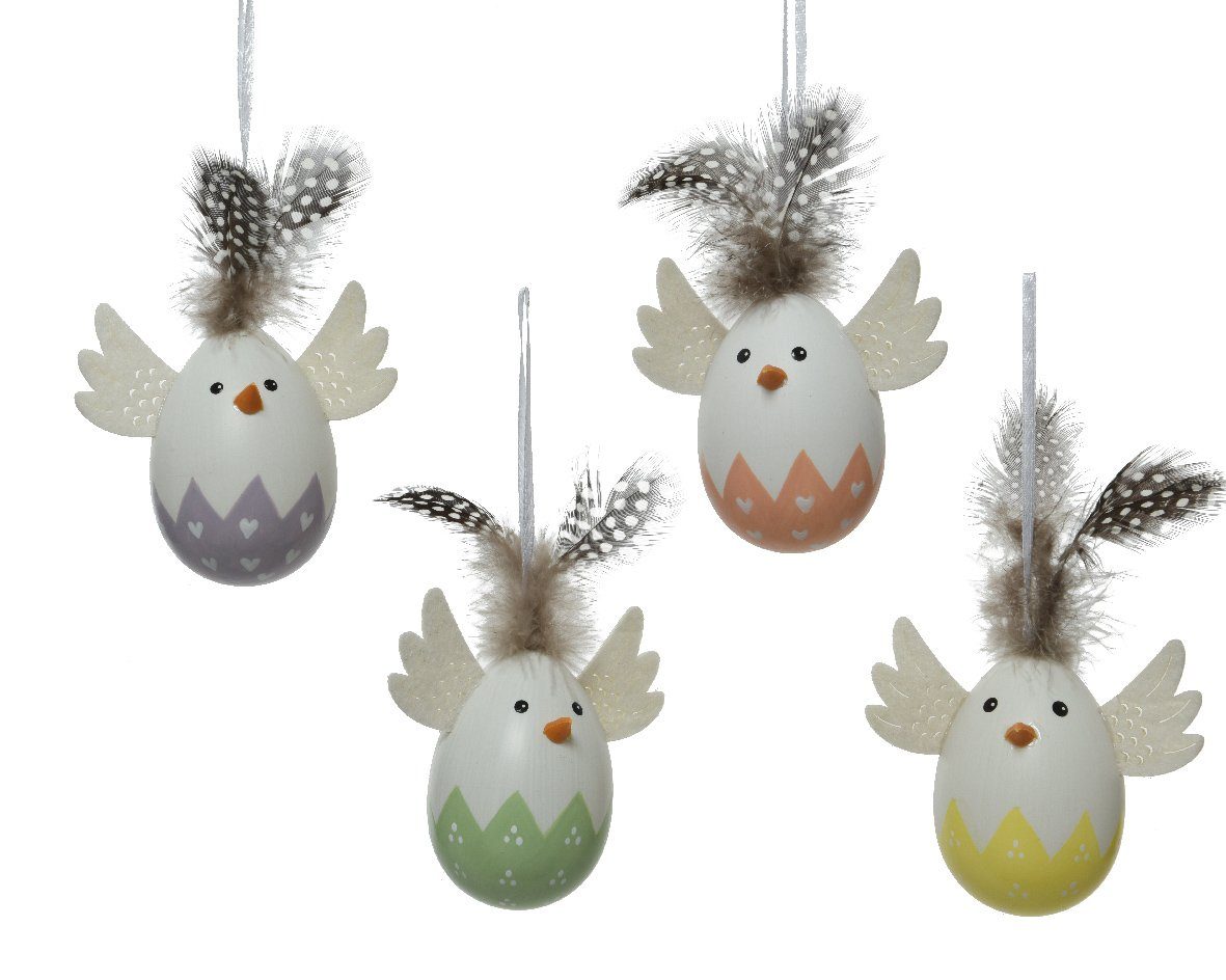 Decoris season decorations Osterei, Ostereier Küken zum Aufhängen 8cm weiß / bunt 1 Stück sortiert