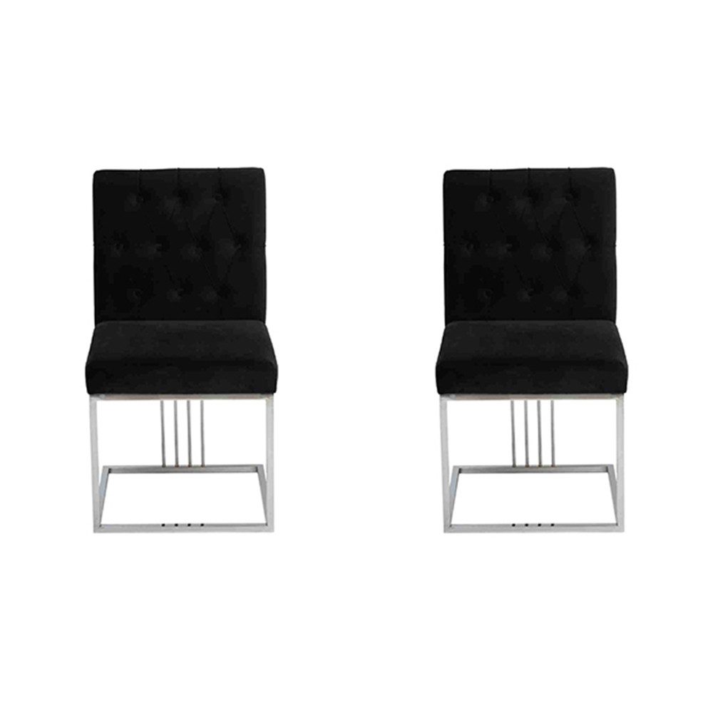 JVmoebel Esszimmerstuhl Designer Lehnstuhl aus Edelstahl mit schwarzem Bezug (Set, 2 St), Made in Europa