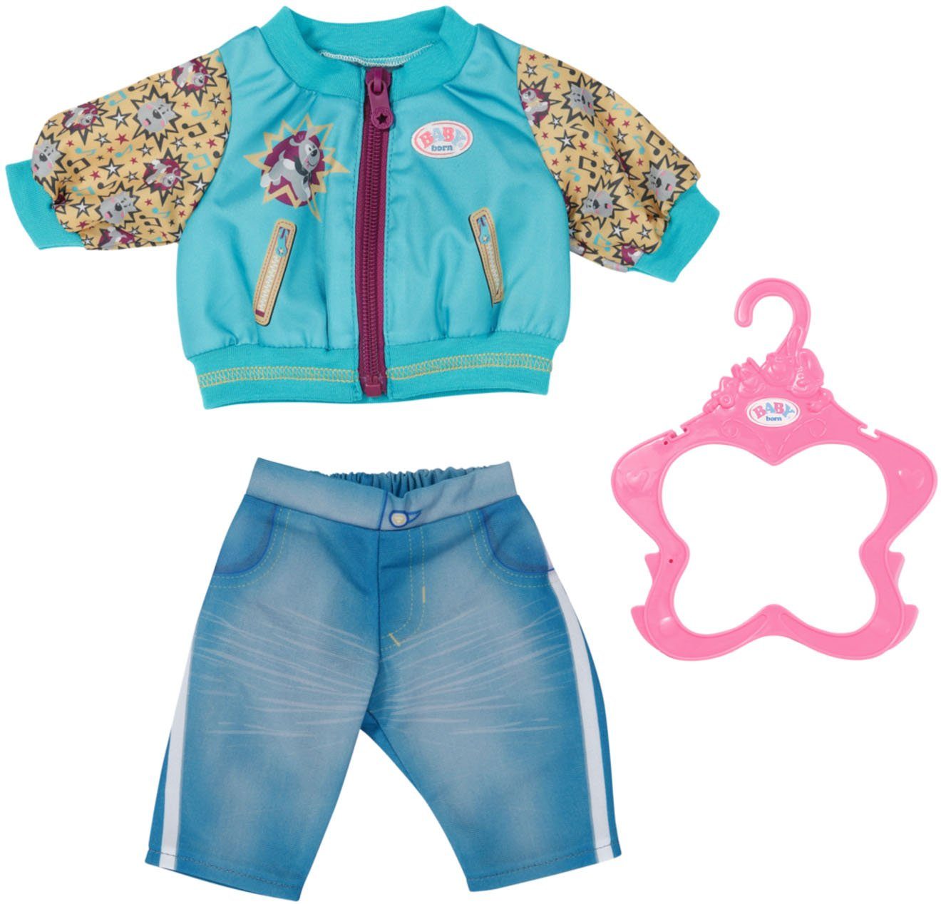 43 mit Outfit cm, Puppenkleidung Born mit Kleiderbügel Jacke, Baby