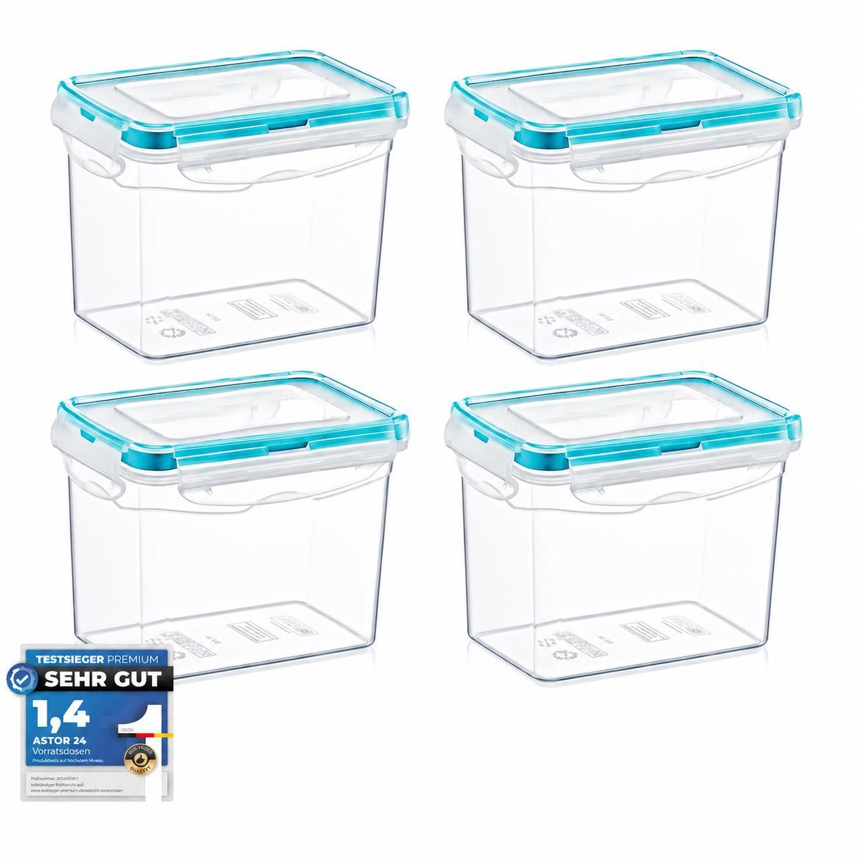 astor24 Frischhaltedose Frischhaltedosen Set mit Deckel Vorratsdose Gefrierdose Kunststoff, (4er Set, ineinander stapelbar, 4er Set Frischhaltedosen 900 ml mit Deckel), 900 ml, 100% Luftdicht und Auslaufsicher, BPA-frei, Bruchsicher