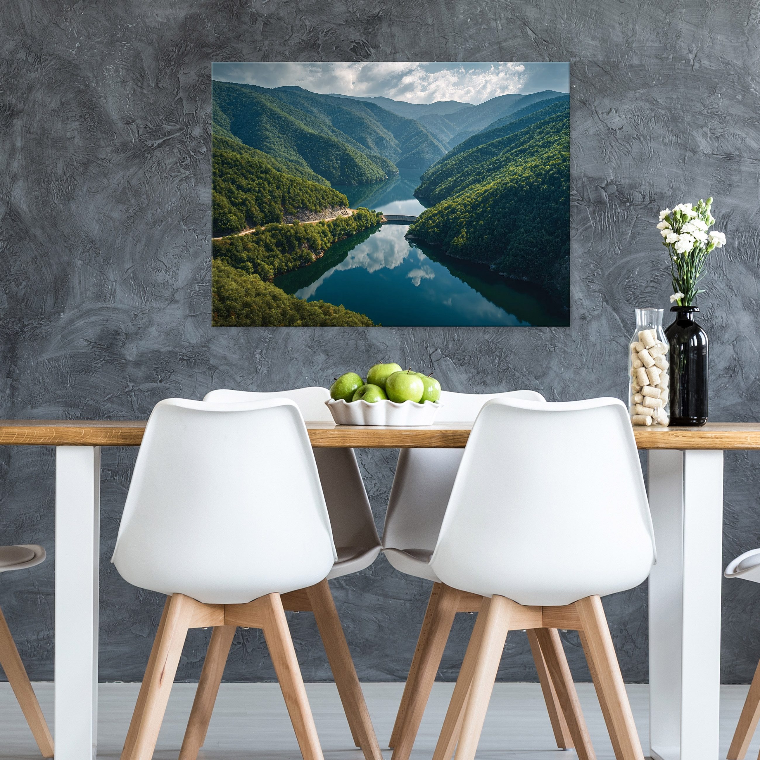 Wallarena Leinwandbild Fluss Berge - Grün - Modern - Wohnzimmer, Berge, 40x30x2cm