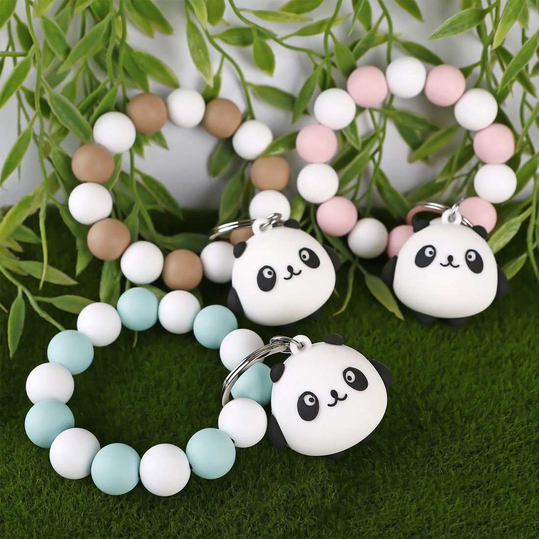Silikon-Schlüsselanhänger Handgelenk DÖRÖY Rosa Schlüsselanhänger Perlen für mit Panda das