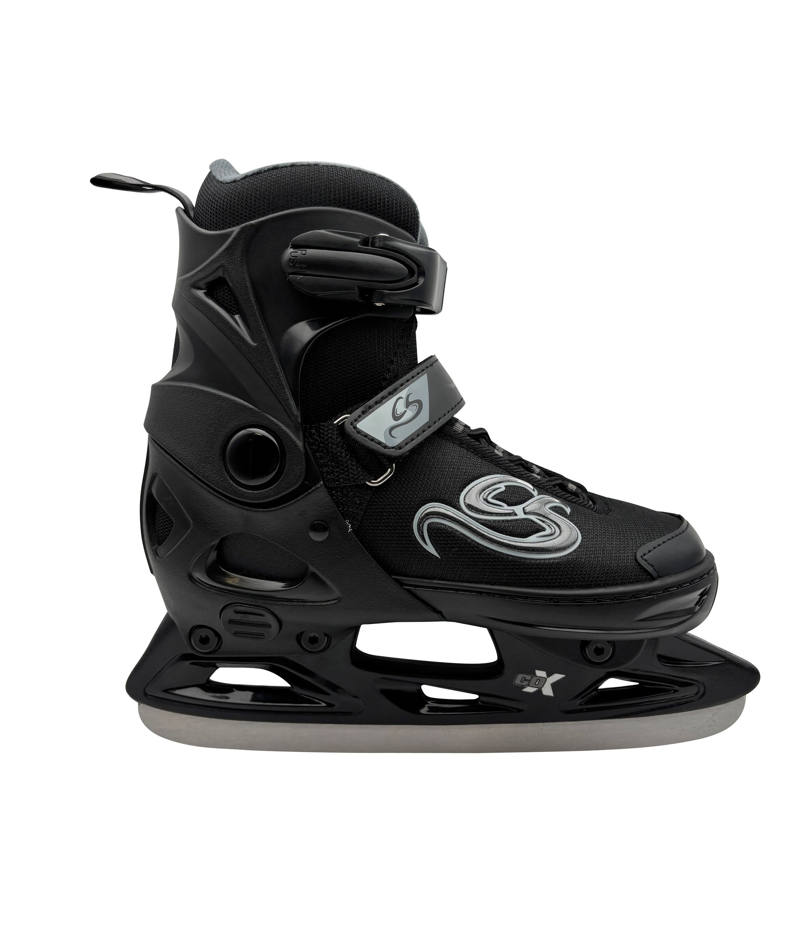 Cox Swain Schlittschuhe CRYSTAL – größenverstellbar, Softboot – Black/Grey – L (40-43), Verstellbare Schlittschuhe mit Edelstahlkufen