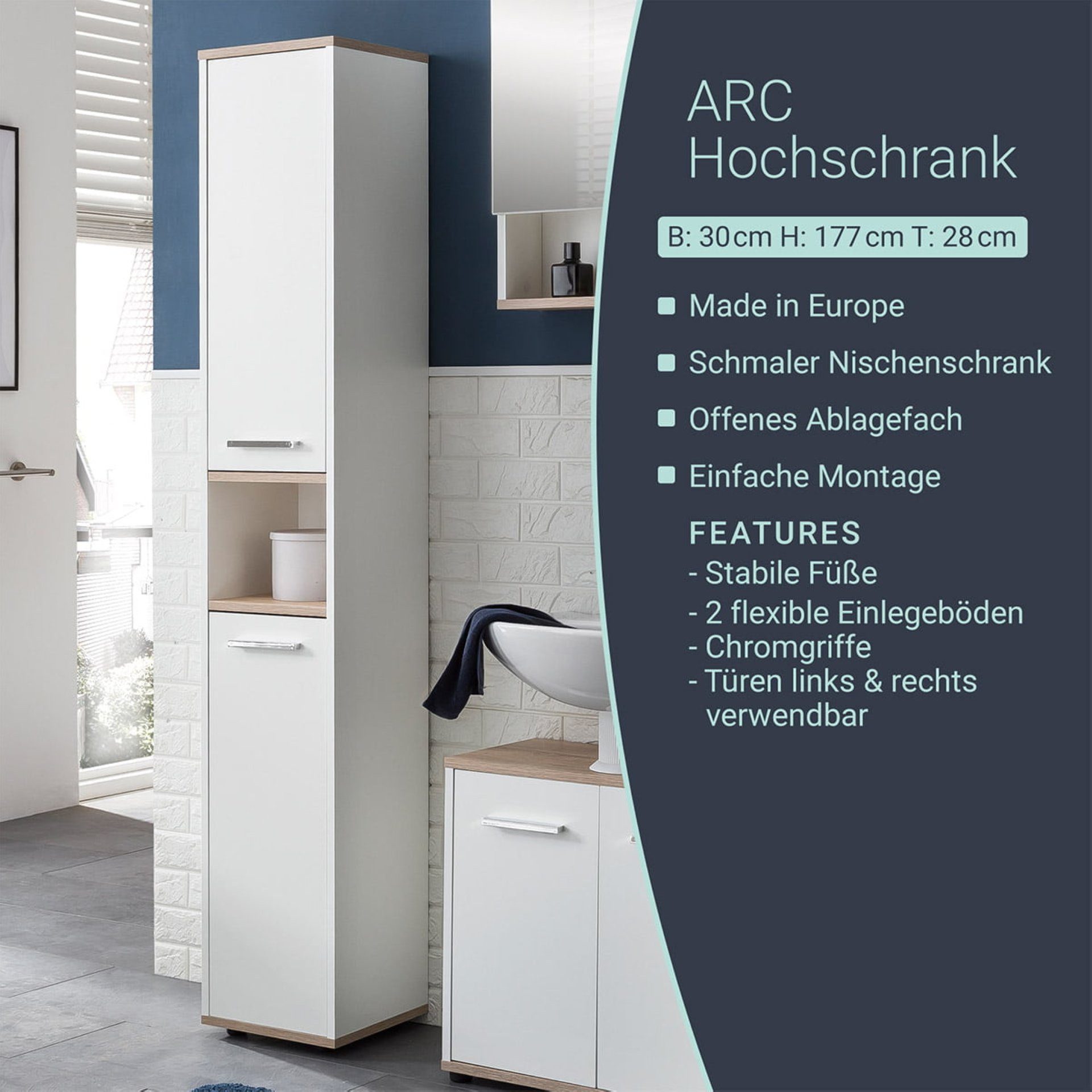 BADEDU Hochschrank ARC Hochschrank mit verchromten günstig online kaufen