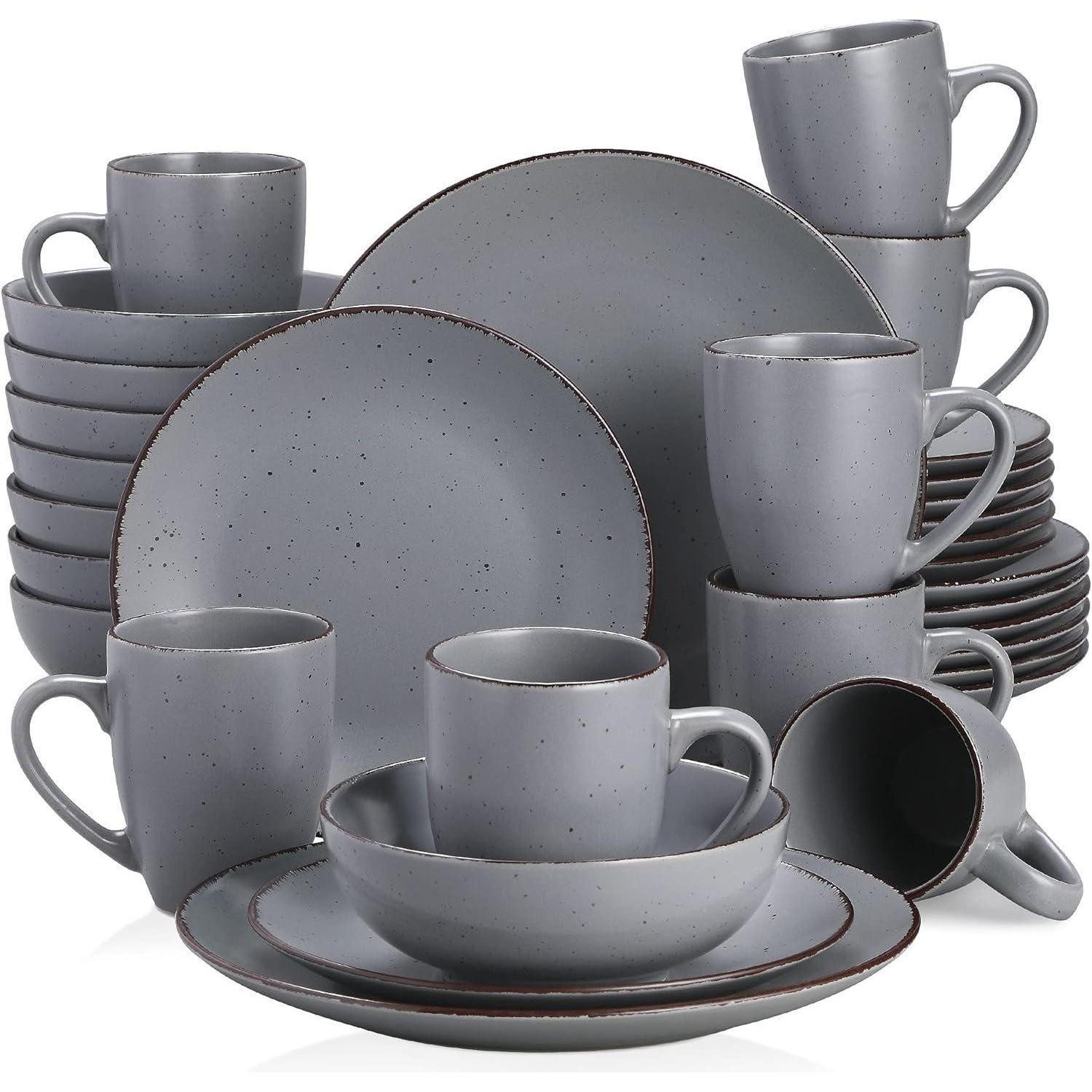 LuxusKollektion Tafelservice Tafelservice Steingut 32teilig Speiseteller 32tlg Tafelservice Grau