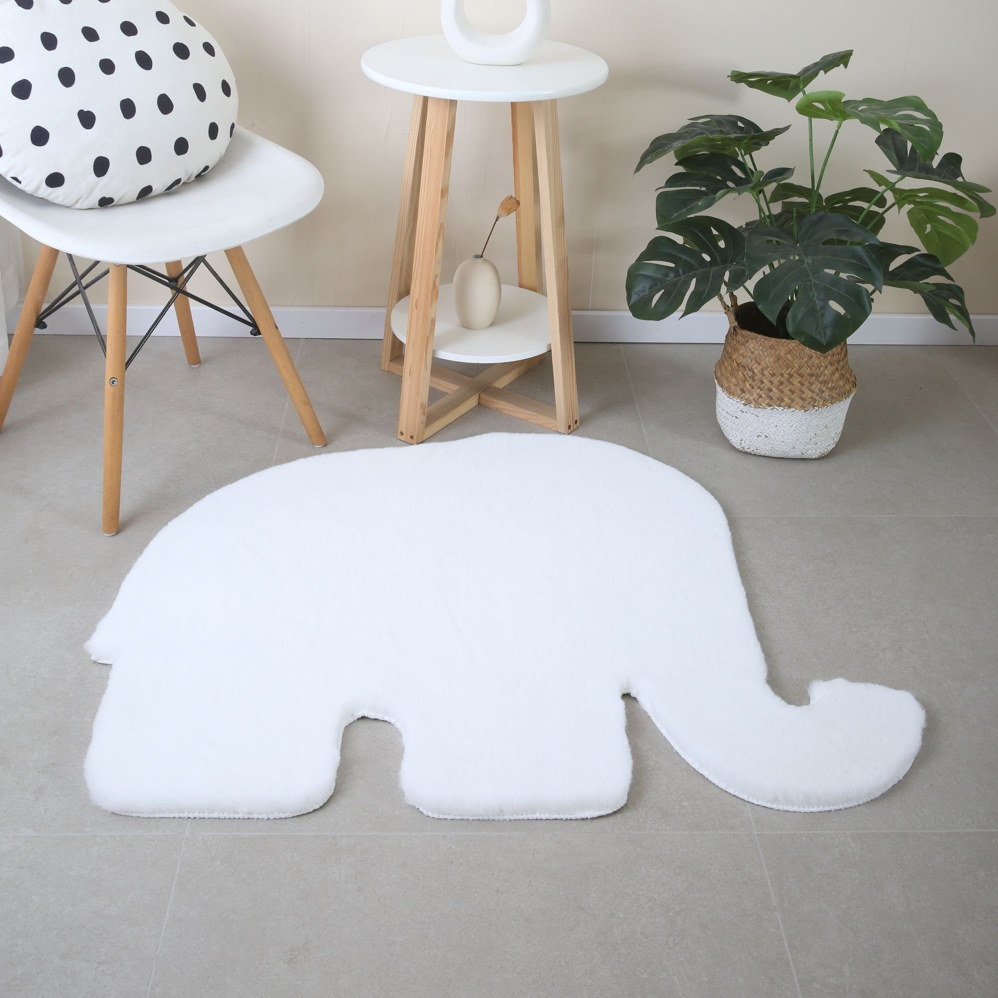 Fellteppich Elefant Form, Einfarbig Elefantenform Läufer, Weiß 25 Carpetsale24, Plüsch Höhe: Kunstfell Kinderzimmer mm, Teppich