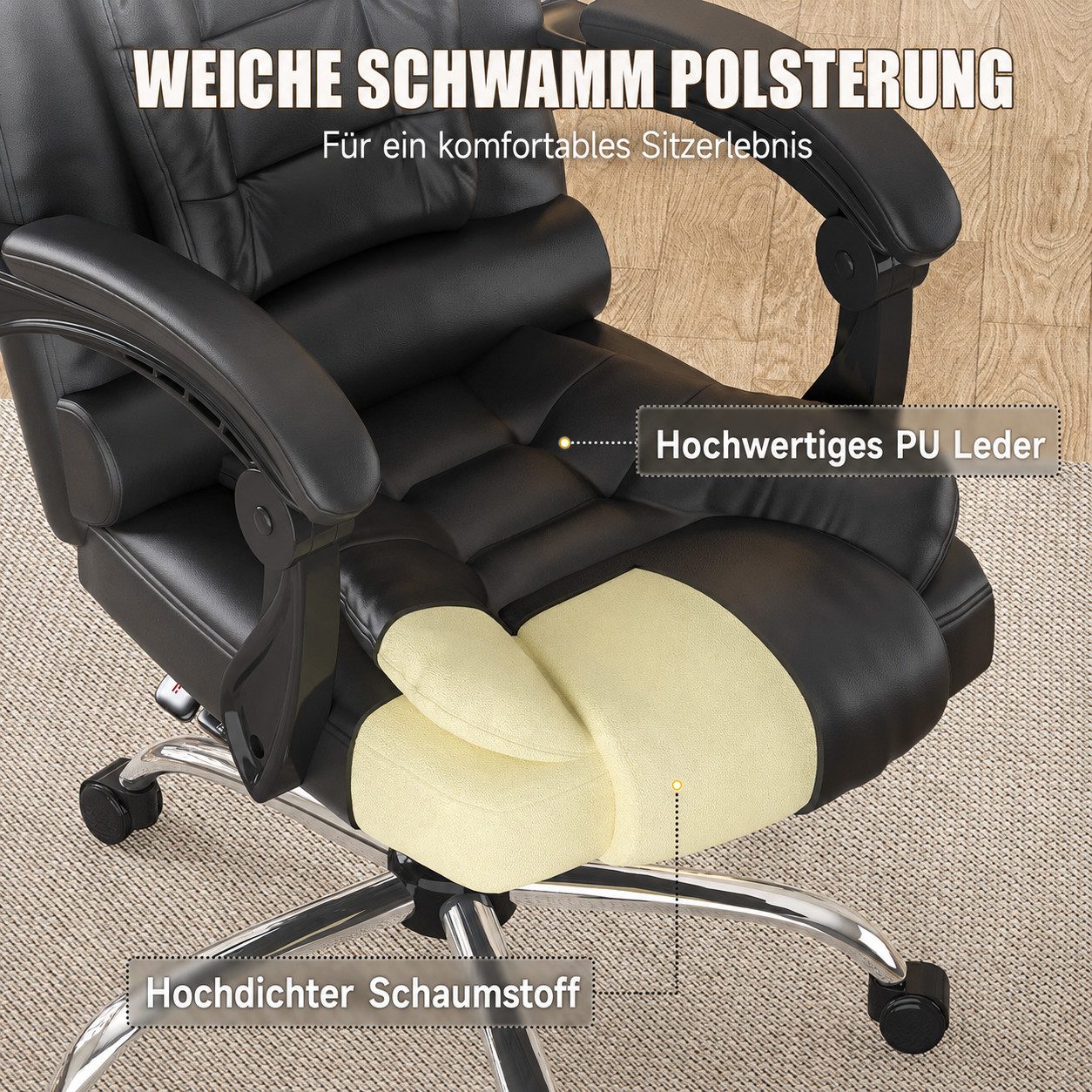 ZAISZE Chefsessel Bürostuhl, Ergonomischer Bürostuhl, Stoff Schreibtischstuhl (Hohe Rückenlehne Ergonomische Liege mit Kippfunktion 360° Drehbarer Schreibtischstuhl, Gaming Stuhl mit dickem Kissen), Chefsessel Drehstuhl, Höhenverstellbar für Zuhause und Arbeit