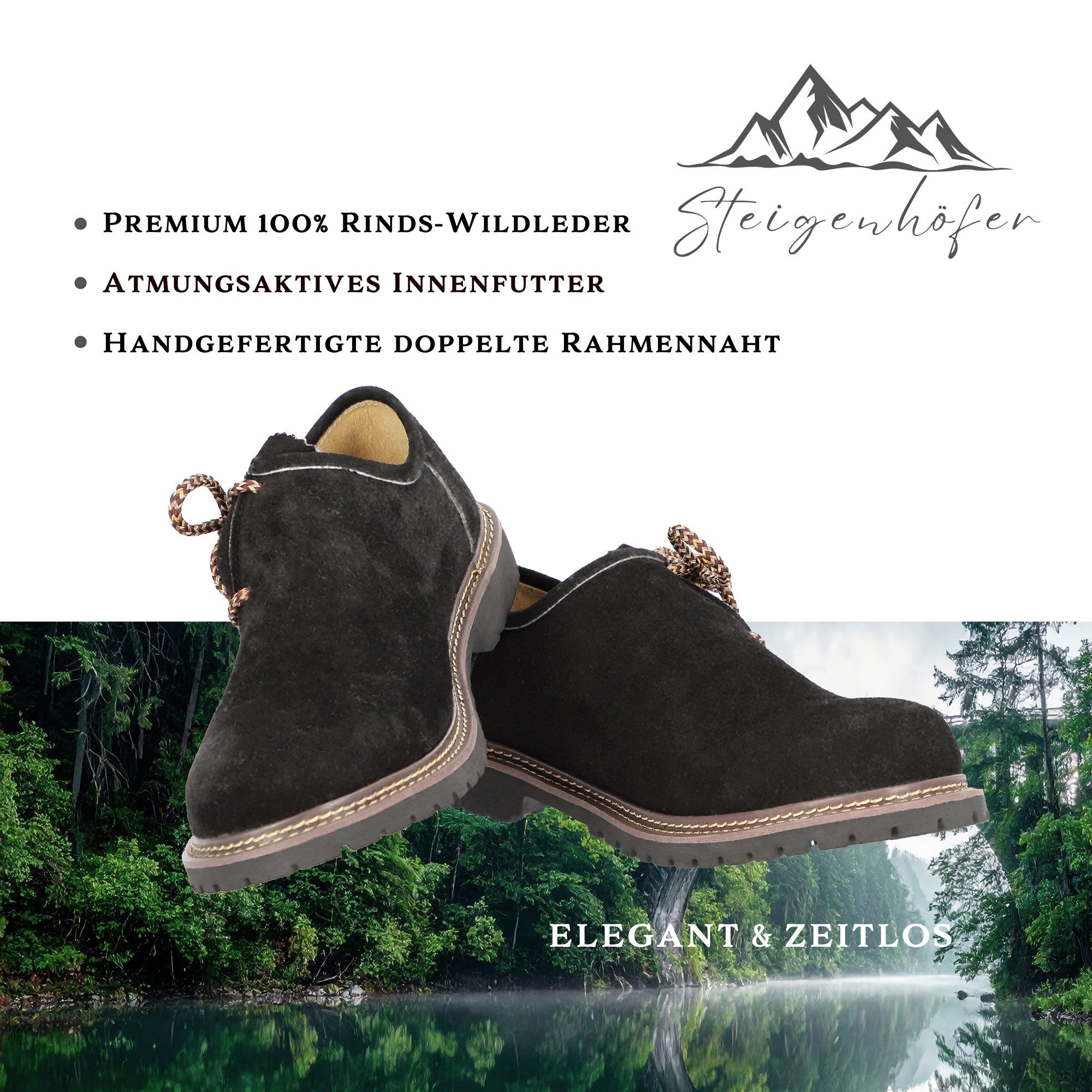 Steigenhöfer Manufaktur Trachtenschuhe Herren - Florian - Echtes Wildleder - Optimale Passform Haferlschuh Echtleder Herrenschuhe fürs Oktoberfest und Feierlichkeiten