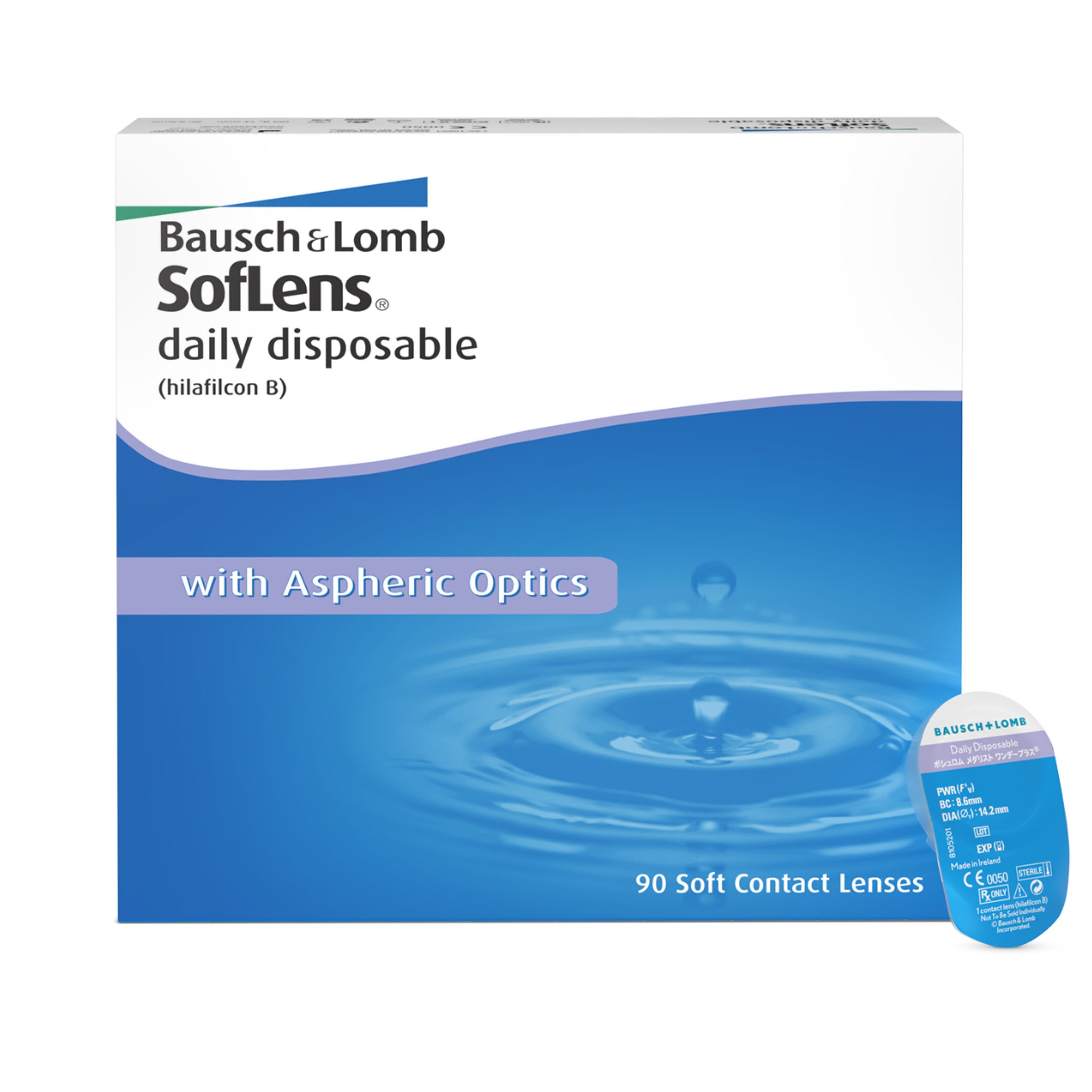 BAUSCH + LOMB Tageslinsen SofLens Daily Disposable, sphärische Kontaktlinsen, weich, 90 Stück BC 8.6 mm / DIA 14.2
