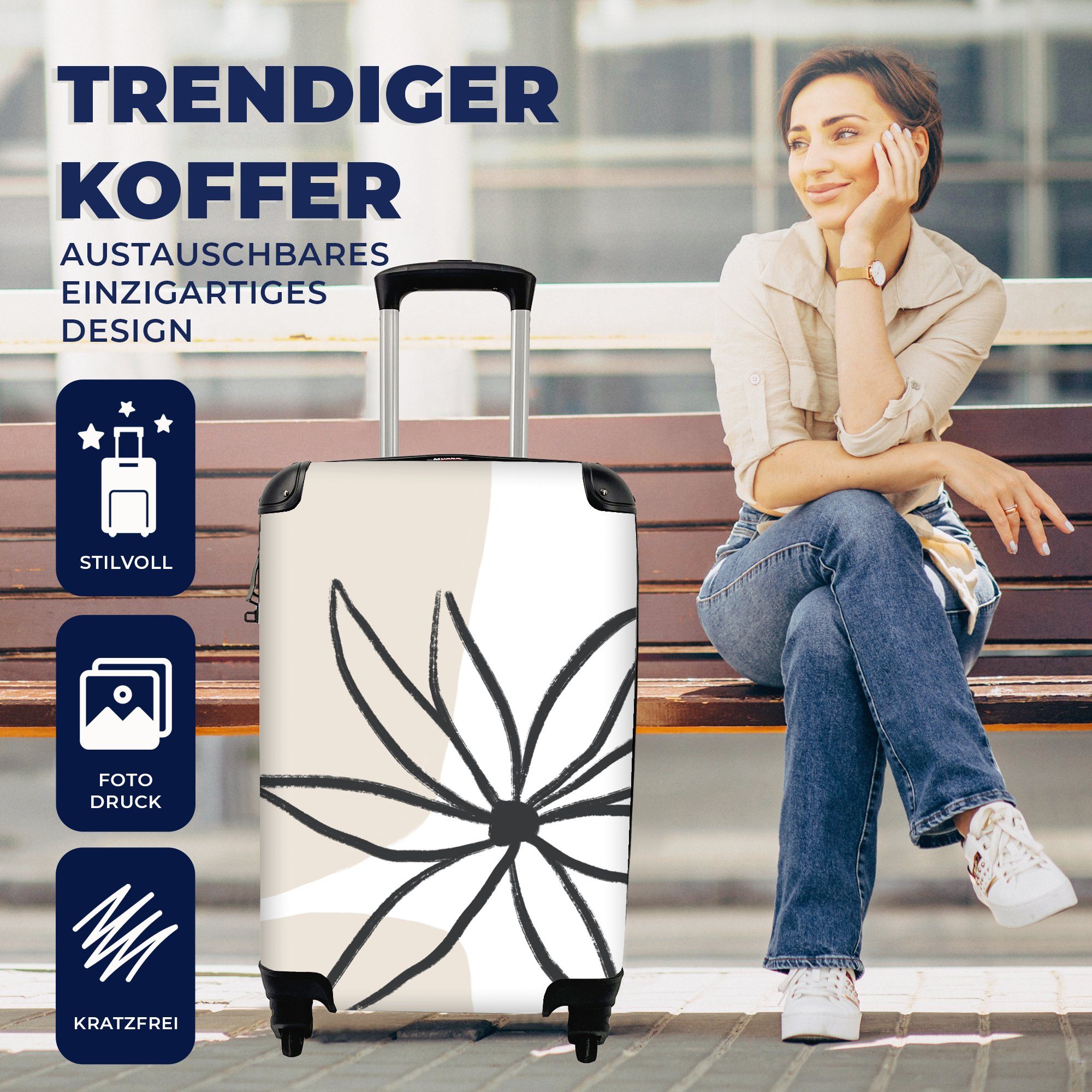 MuchoWow Handgepäckkoffer Blumen - Minimalismus Trolley, Reisetasche 4 Rollen, mit Pastell, Reisekoffer - rollen, Handgepäck für Ferien