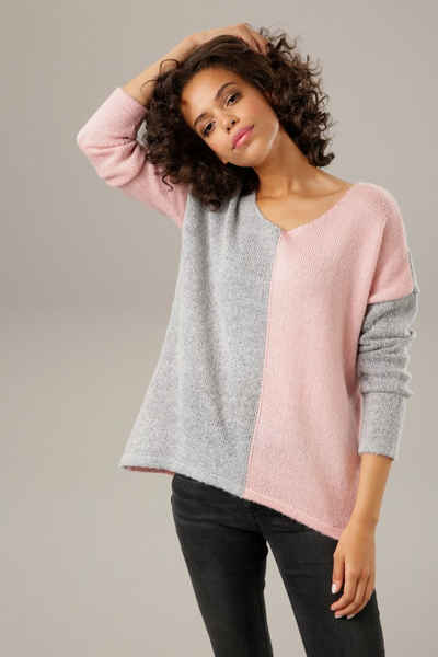 Aniston CASUAL Strickpullover mit pastellfarbenem Farbteiler