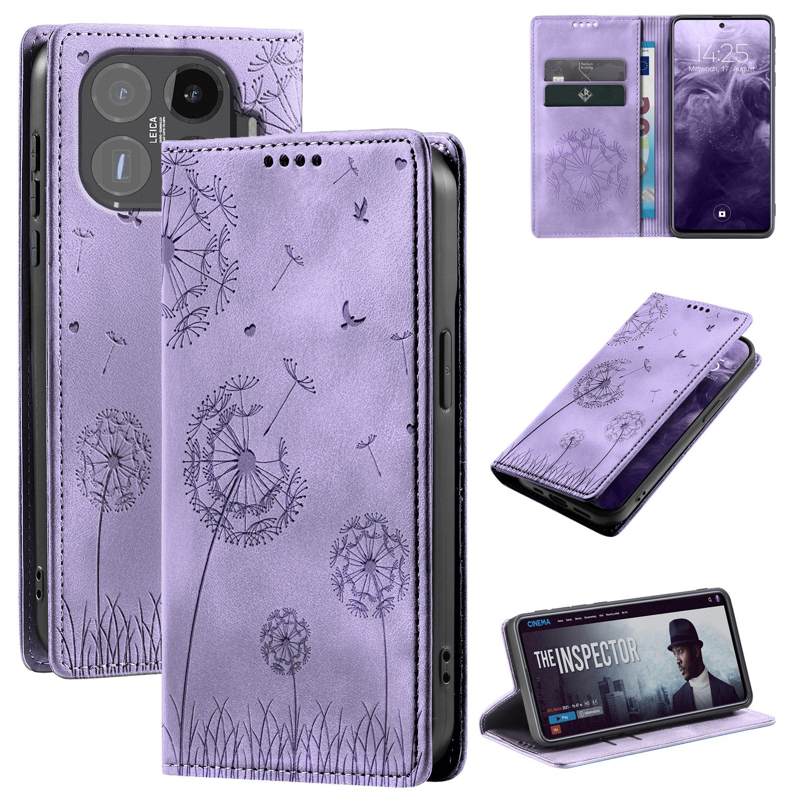 Tec-Expert Handyhülle Handy Hülle Klapphülle für Xiaomi 15T Pro 6.83 Zoll, 6.83", Blumen Pusteblume Case Cover mit Kartenfächern und RFID Schutz