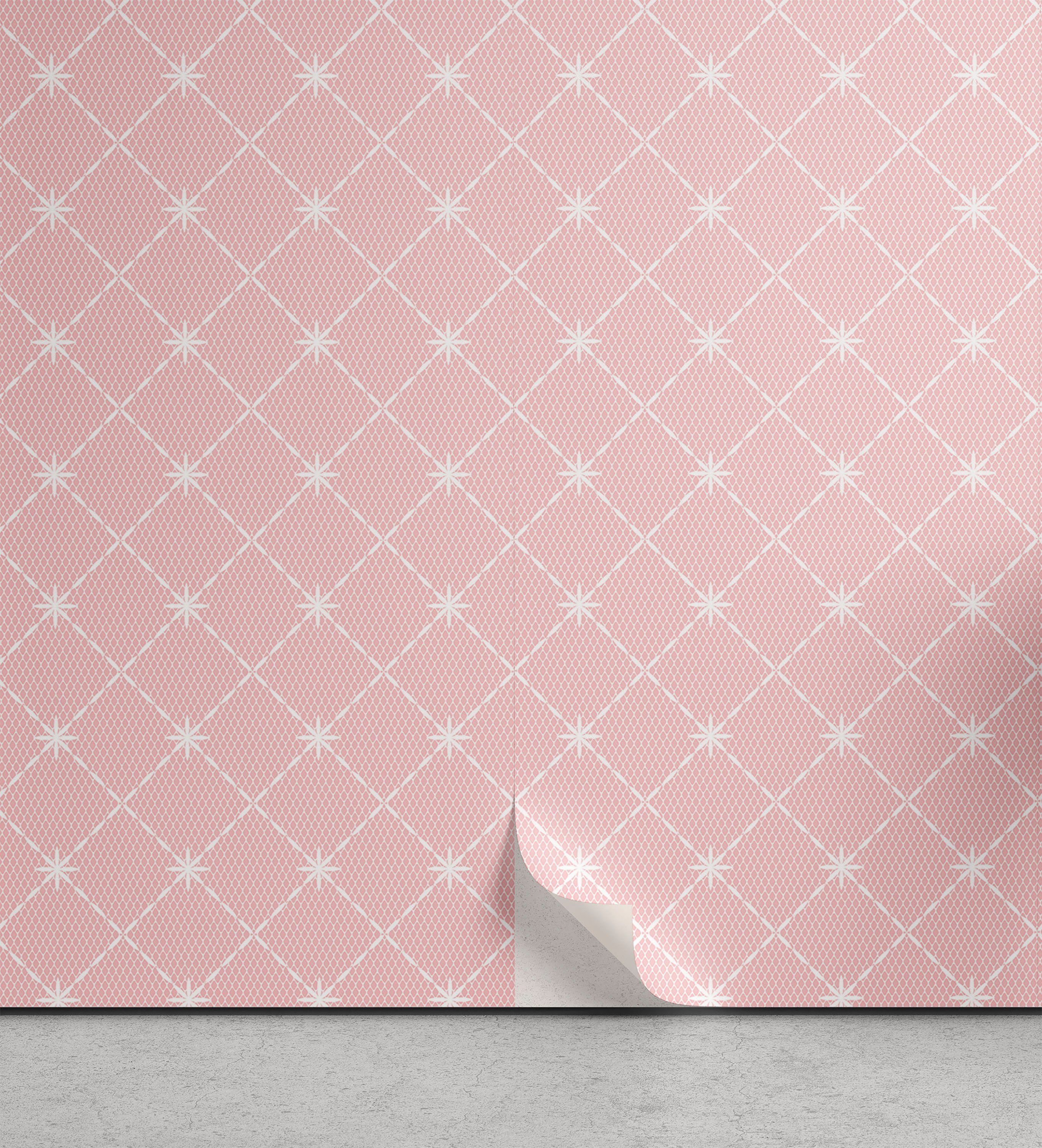 Abakuhaus Vinyltapete selbstklebendes Wohnzimmer Küchenakzent, erröten Rosa Gitter Verziert mit Sternen