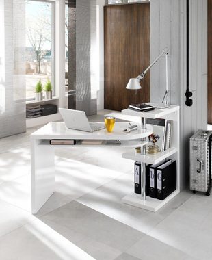 MCA furniture Schreibtisch Mattis (in weiß Hochglanz lackiert, mit Chrom), schwenkbare Tischplatte