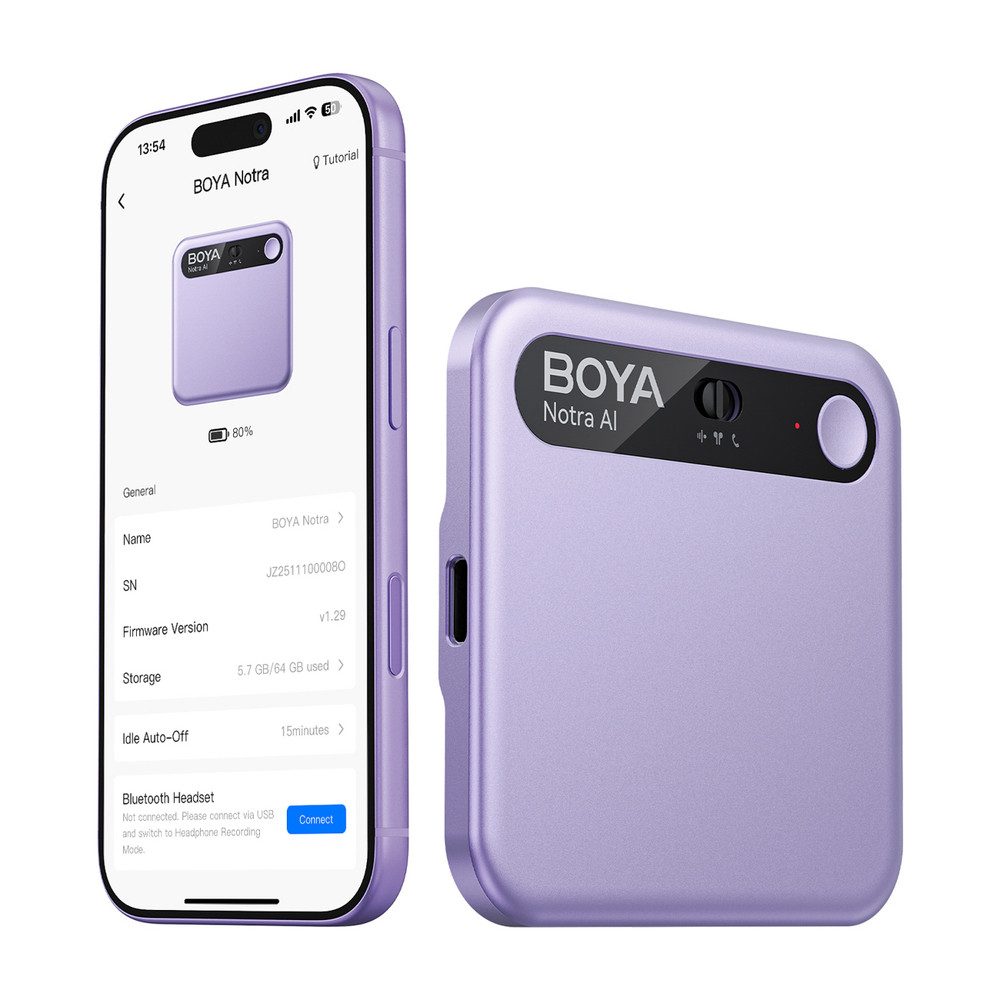 BOYA Sprachrekorder Aufnahmegerät Gesprächsmitschnitt Digitales Diktiergerät (KI-Transkription, 3 Aufnahmemodi, 64 GB, 24 h Akku)
