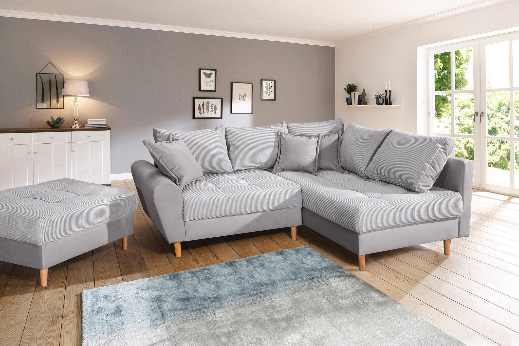 Home affaire Ecksofa Rice L-Form, B: 223 cm - OTTO. Verlässliche Qualität., Set: Sofa & Hocker, 3 Zierkissen, Federkern