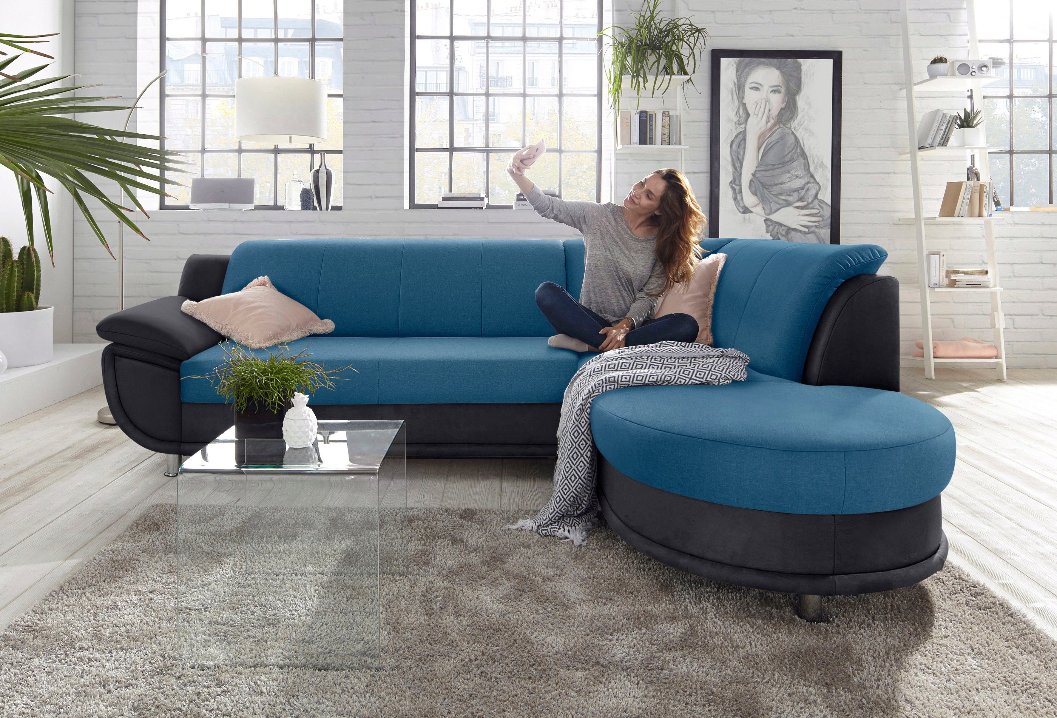 TRENDMANUFAKTUR Ecksofa Rondo 3, zeitlos & bequem, Materialmix, L-Form, Breite 265cm, wahlweise mit Federkern für mehr Komfort, wahlweise mit Bettfunktion