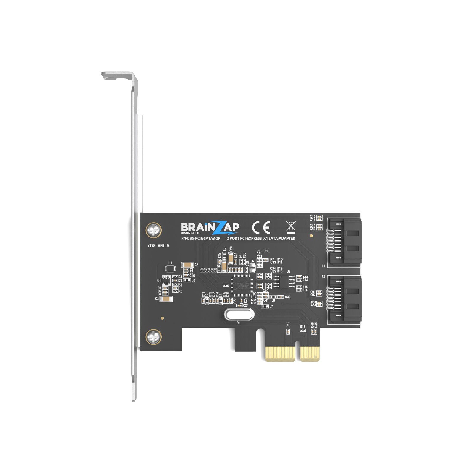 BRAINZAP 2-Port SATA PCIe Controller Modulkarte PCI-Express zu SATA, 2x SATA III 6 Gb/s, PCIe x1