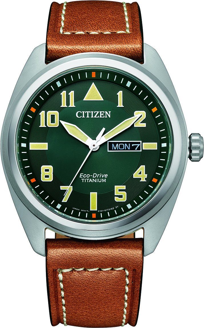 Citizen Titanuhr BM8560-11XE, Armbanduhr, Herrenuhr, Damenuhr, Solar, Titan, Lederarmband, Datum