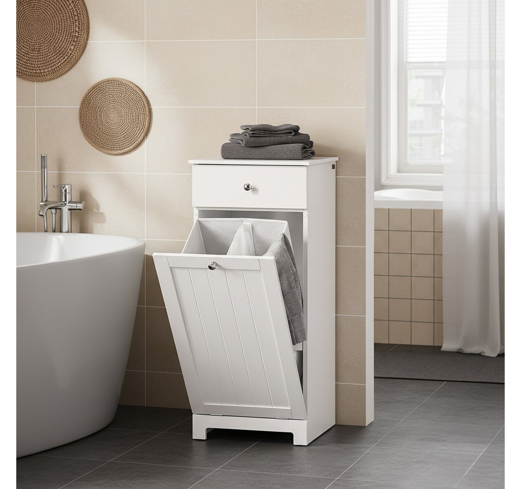 SoBuy Wäscheschrank BZR21, Badschrank mit Wäschekorb, Badkommode, Bad Waschküche Wohnung mit ausklappbarem Wäschetruhe Wäschesammler mit Schubladen Wäschekorb