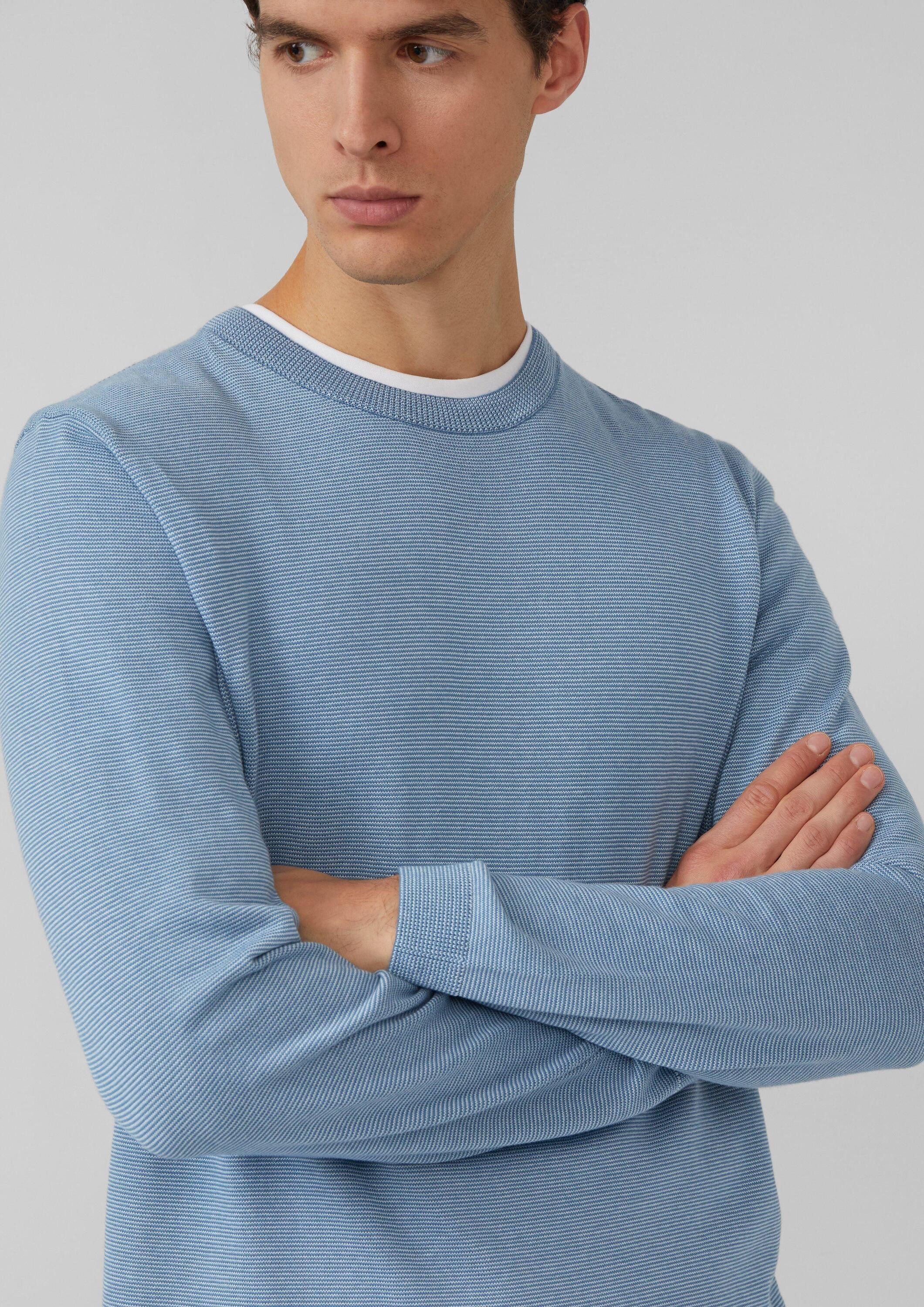 s.Oliver Sweatshirt Strickpullover Fein gestreifter Pullover mit Crew Neck und abgesetzten Bündchen