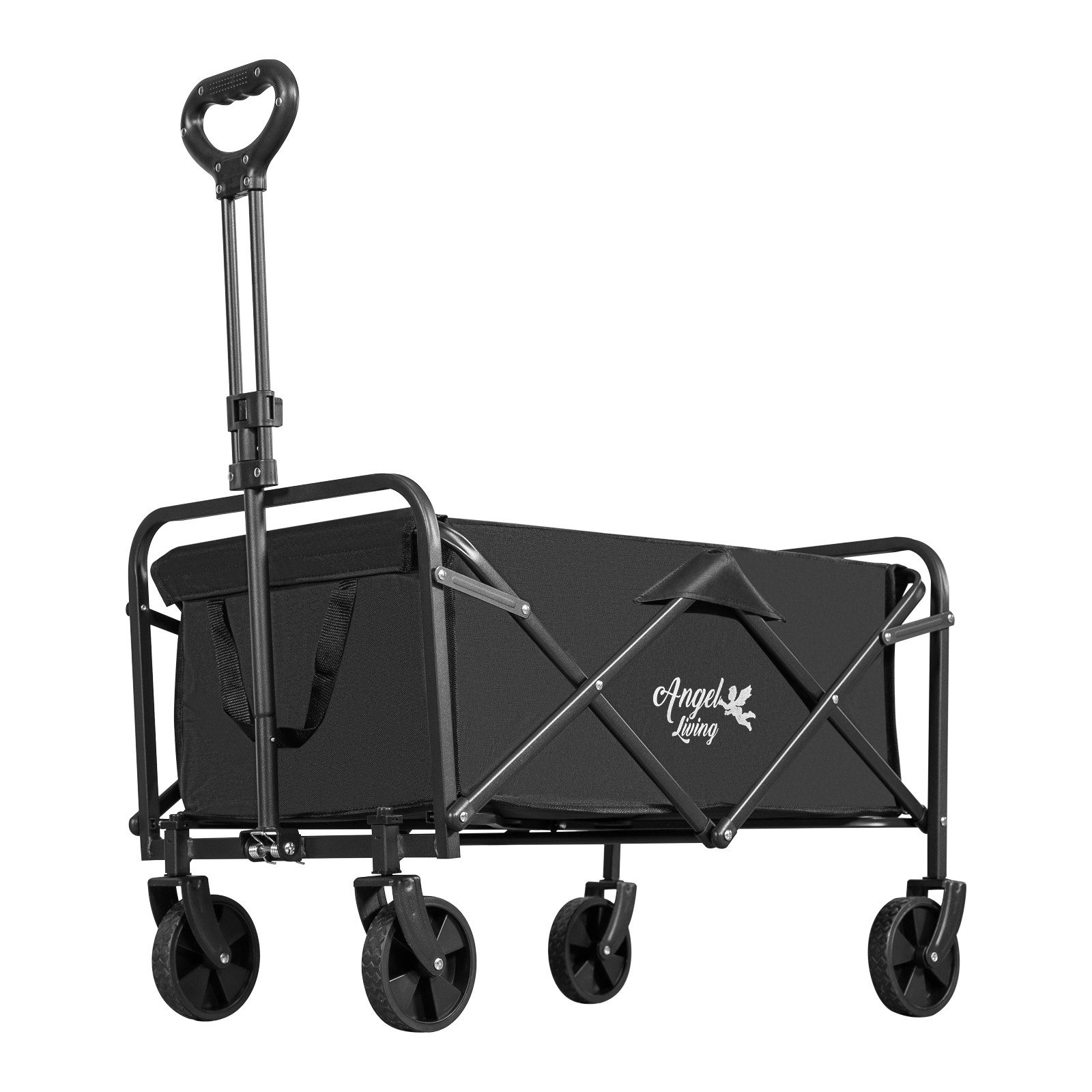 Angel Living Bollerwagen Klappwagen mit abnehmbaren Rädern – 88x48x75 cm, 600D Oxford-Stoff (1-tlg), Carbon-Stahlrahmen, Tiefgrau pulverbeschichtet, 2 Getränkehalter