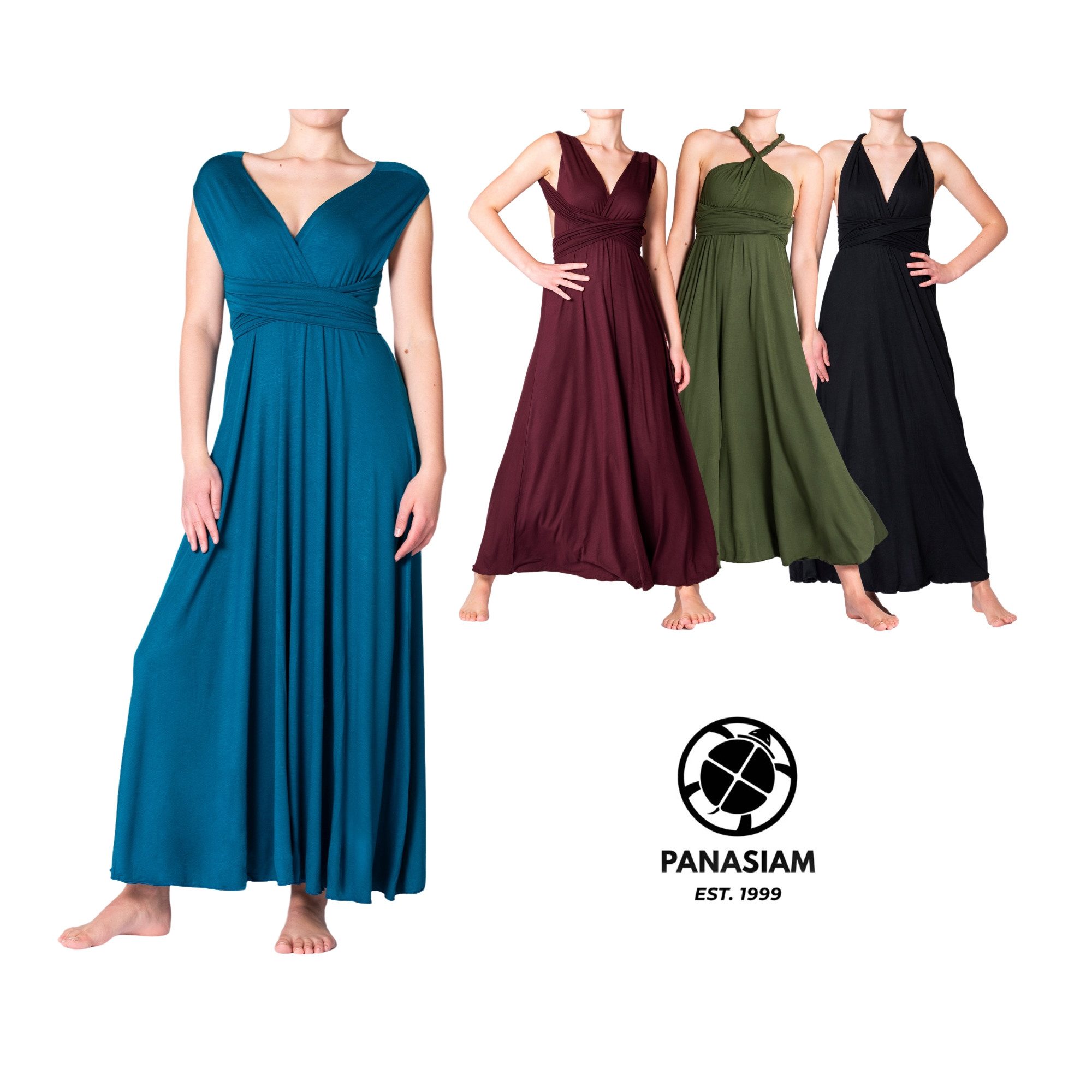 PANASIAM Tunikakleid langes Maxikleid Infinity Dress mit V-Ausschnitt Abendkleid Ballkleid Neckholder Sommerkleid Damen Kleid mit hoher Taille Brautjungfer Kleid
