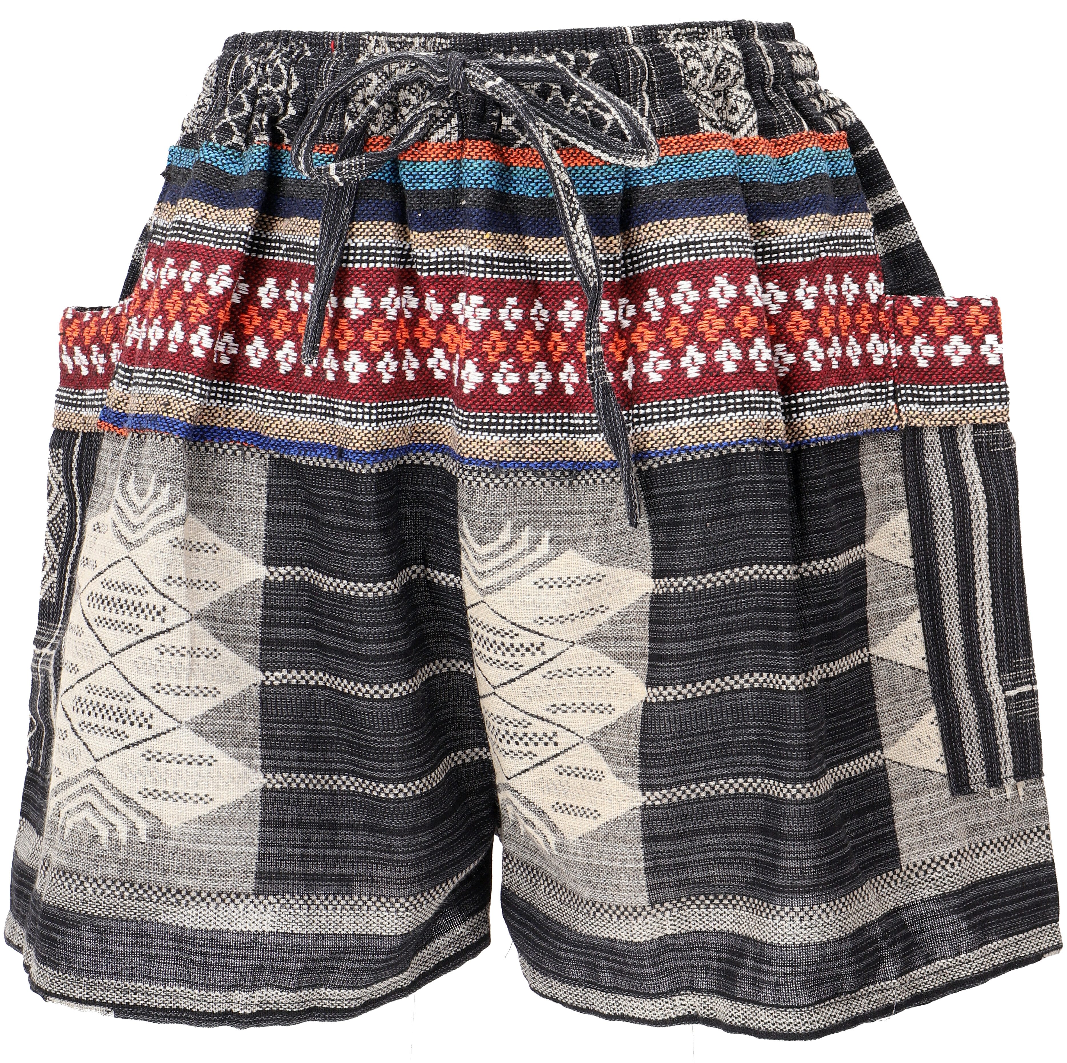 Guru-Shop Hose & Shorts Kurze Boho Hose, Ethnostyle Shorts - schwarz/bunt