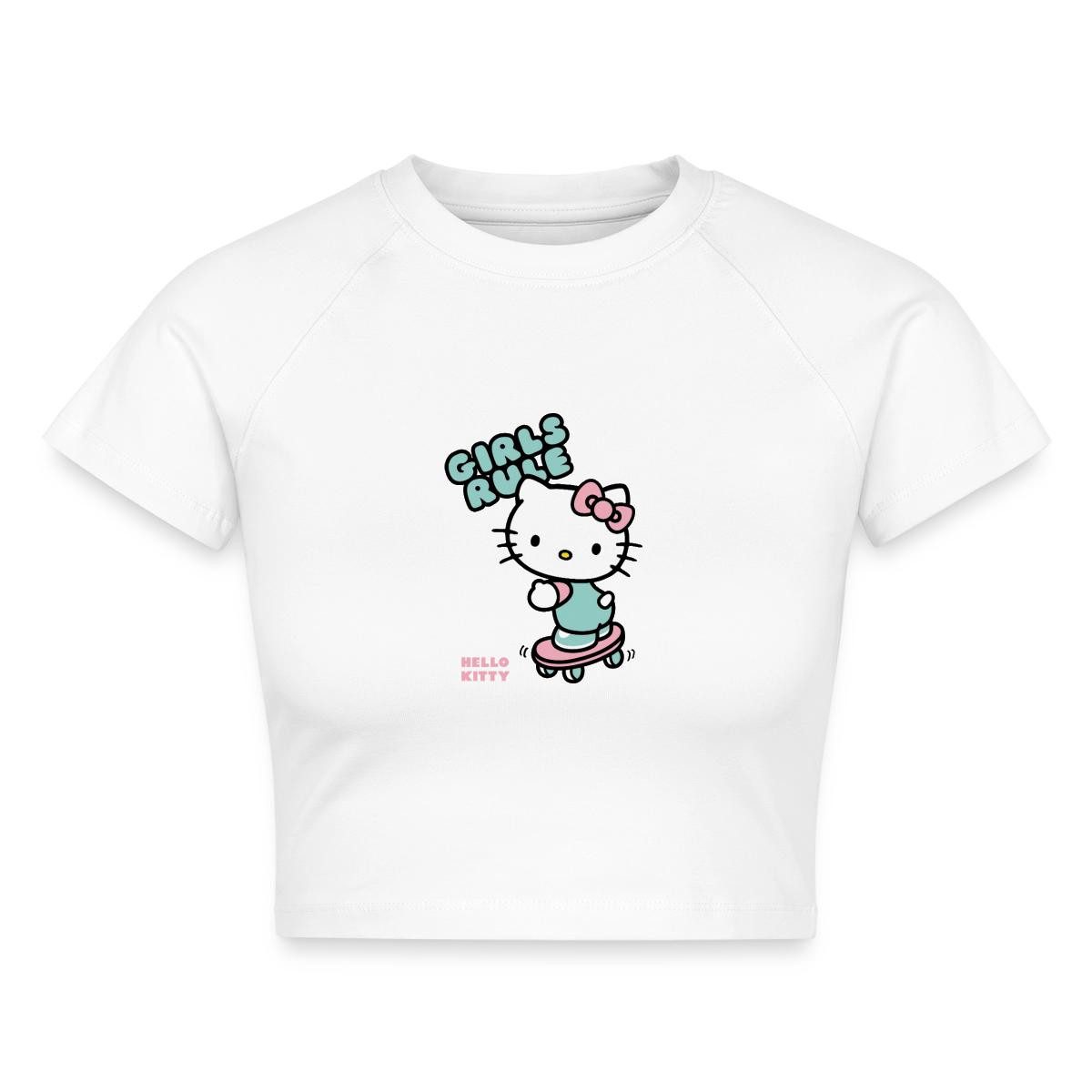 Spreadshirt T-Shirt Hello Kitty Auf Skateboard Girls Rule Crop Top (1-tlg)