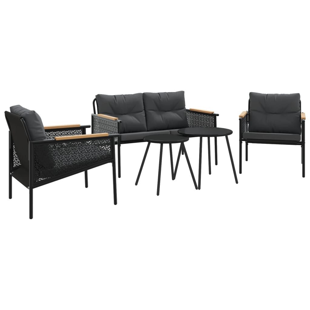 vidaXL Gartenlounge-Set 5-tlg. Balkonmöbel-Set mit Kissen Schwarz Stahl, (1-tlg)