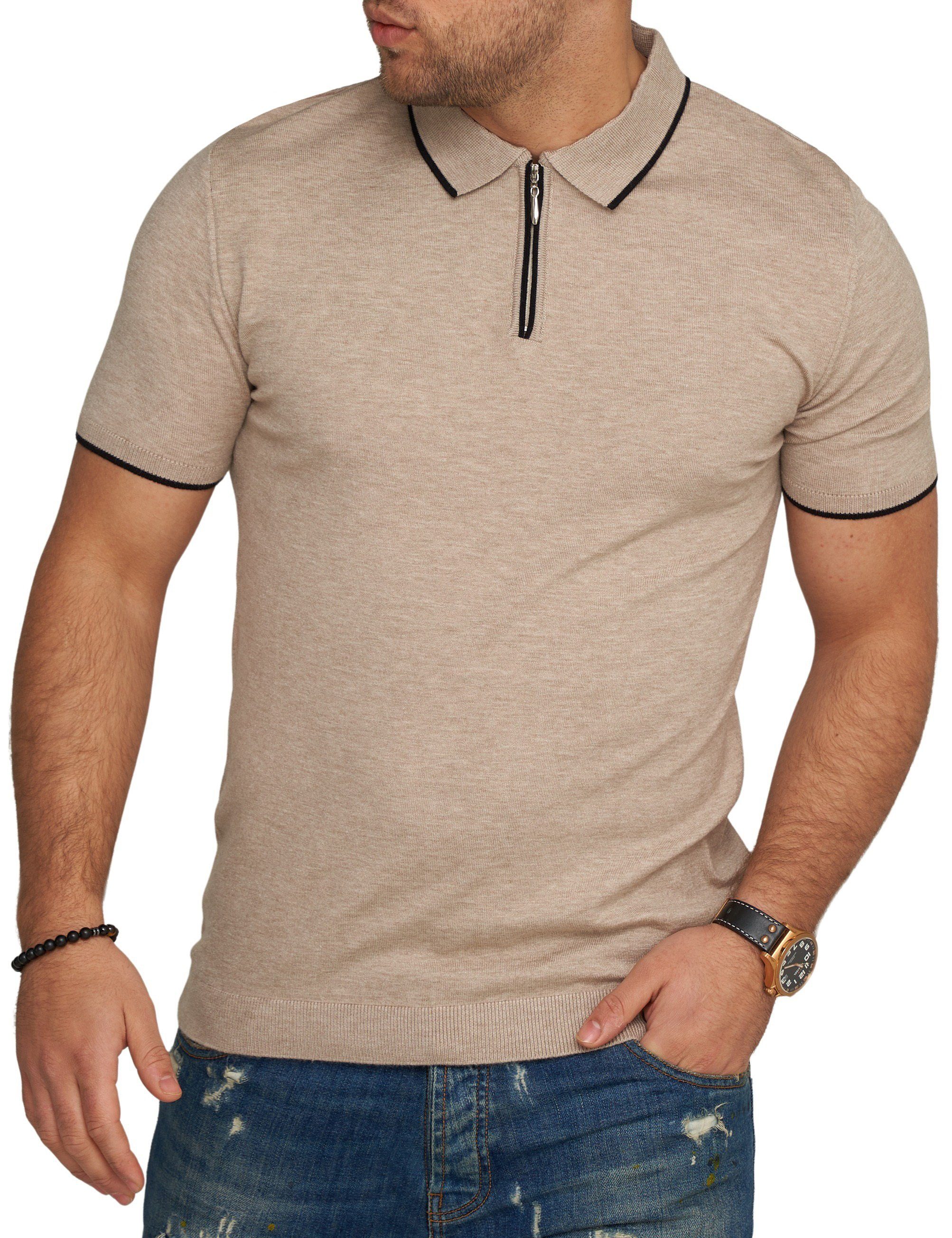 CARISMA Poloshirt CRRONDA Strick Kurzarm Polo T-Shirt Stripe Beige