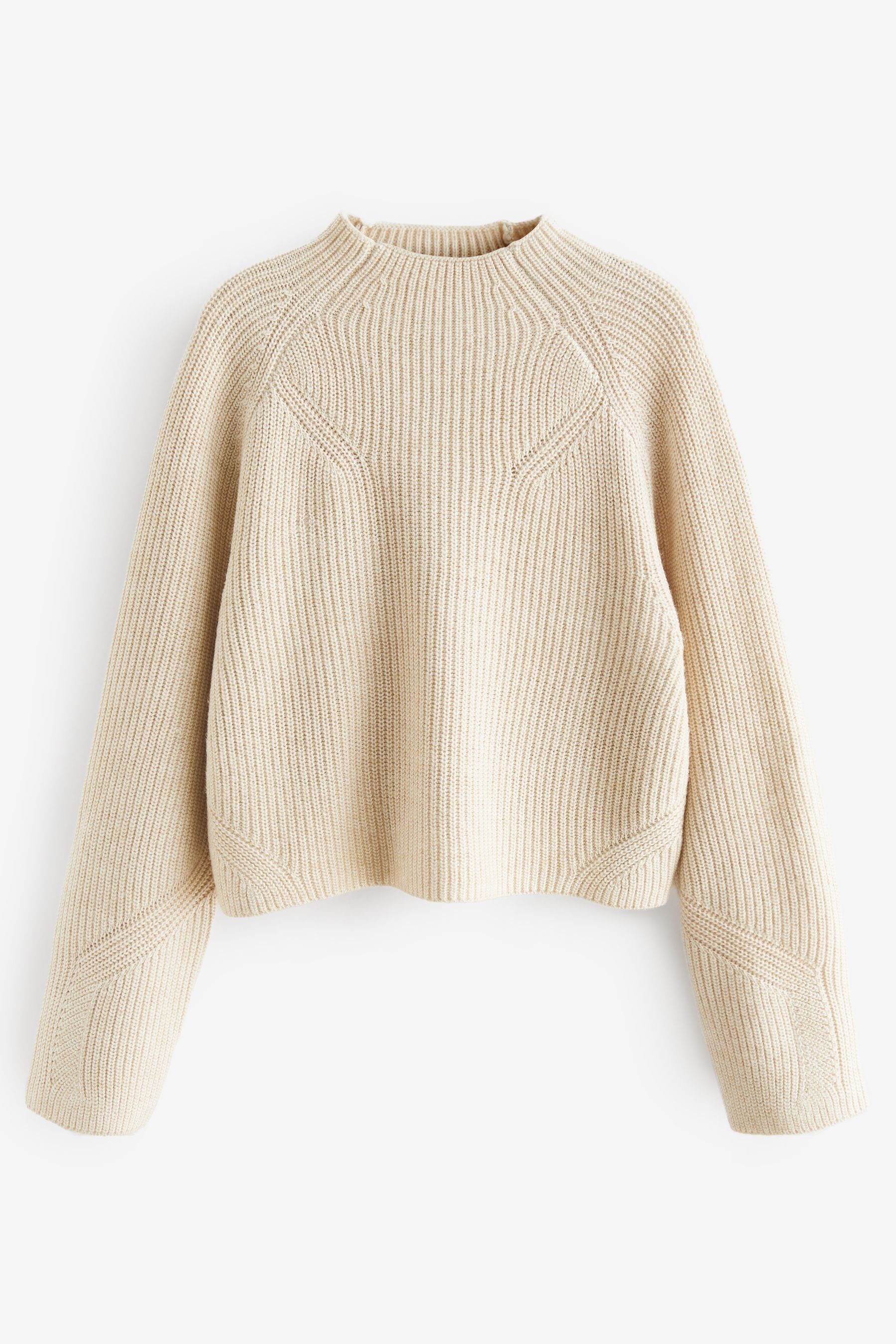 angesetztem Ecru Next Kragen mit Stehkragenpullover (1-tlg) Cream Kurzer gerippter Pullover