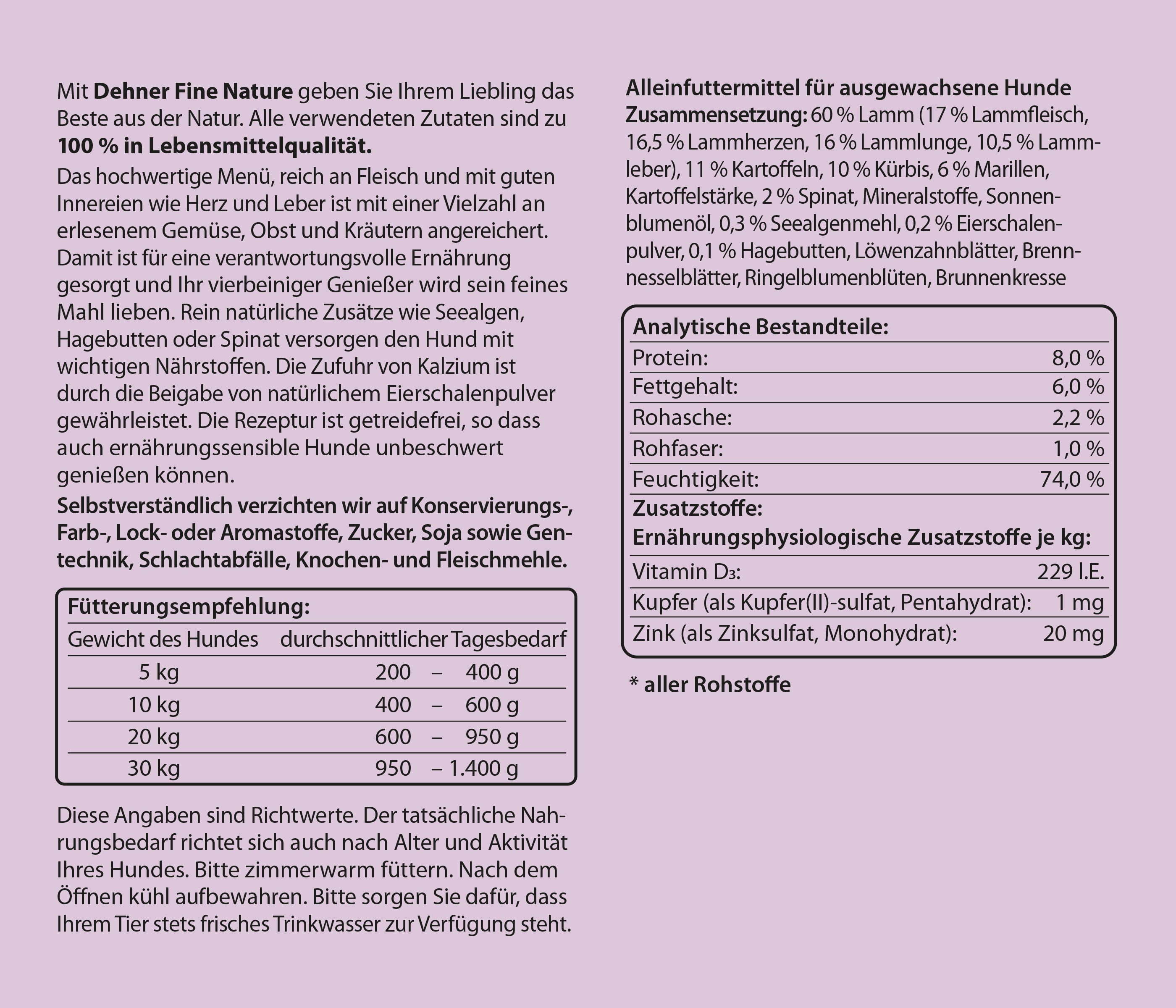Dehner Fine Nature Adult Lamm / Kürbis, 6 x 200 / 400 / 800 g Dose Lamm, Nassfutter für: Hunde, Nassfutter für ausgewachsene Hunde
