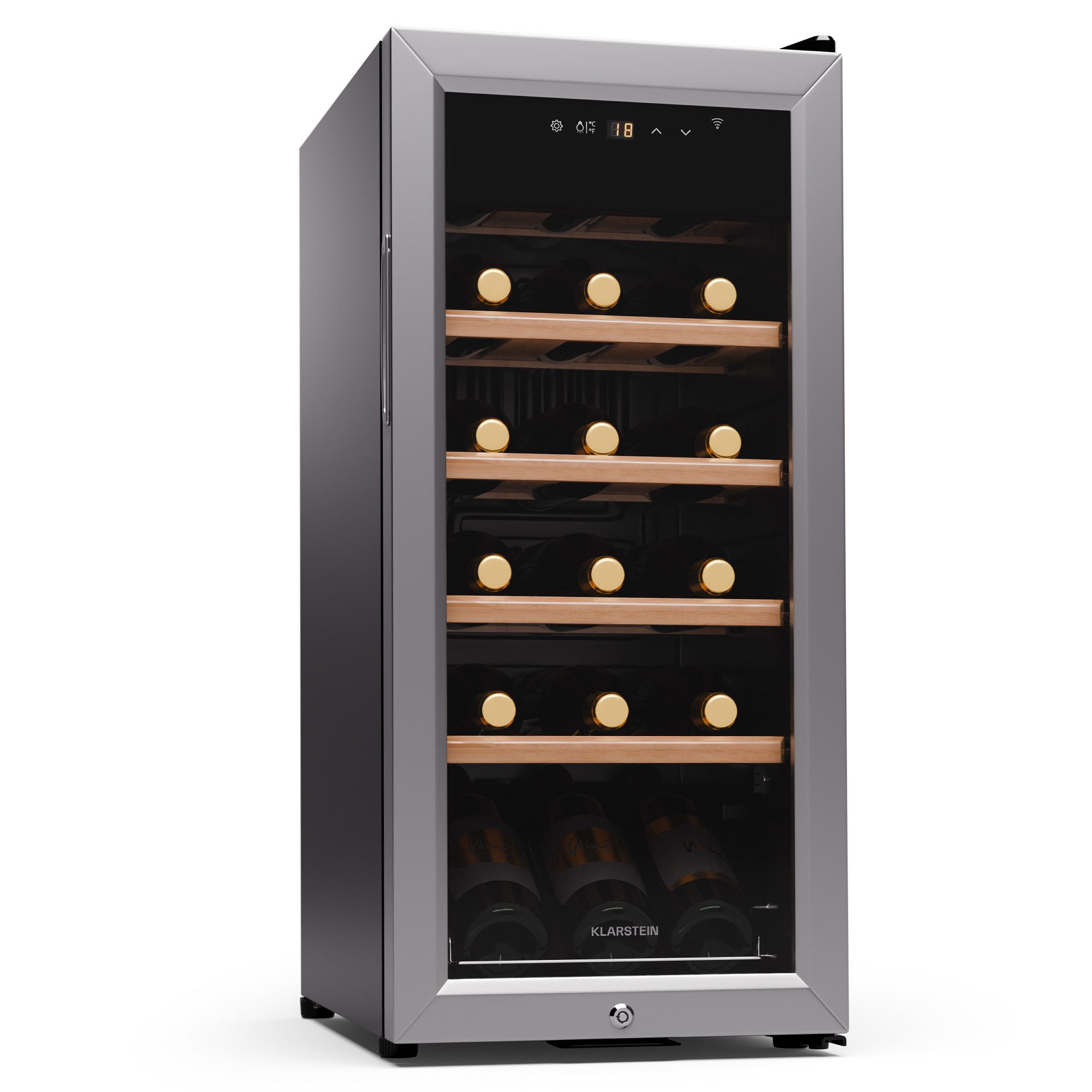 Klarstein Weinkühlschrank Shiraz Premium Smart 18 SS, für 18 Standardflaschen á 0,75l,Wein Flaschenkühlschrank Weintemperierschrank Weinschrank Kühlschrank