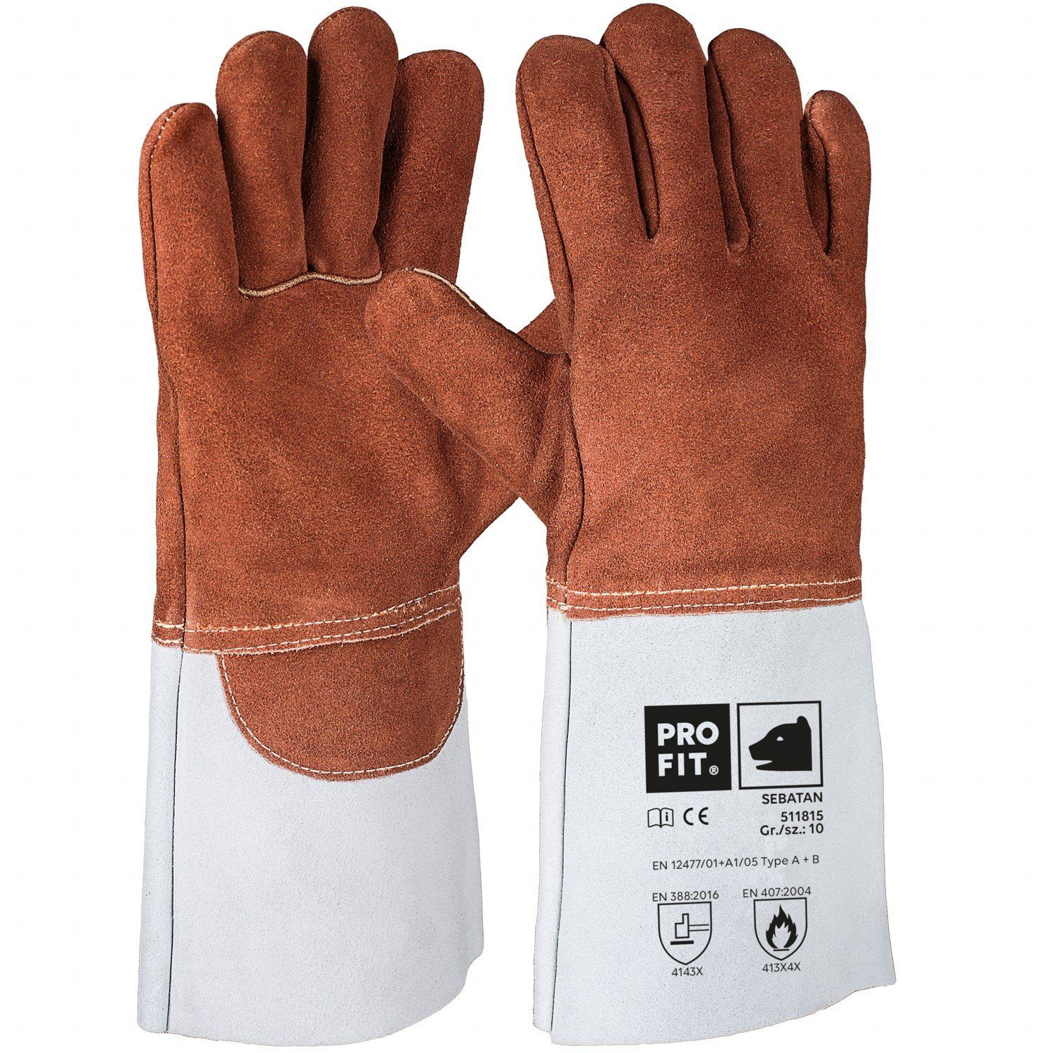 PRO FIT (1, Hitzeschutzhandschuhe by Fitzner Sebatanleder-5-Fingerhandschuh, Paar)