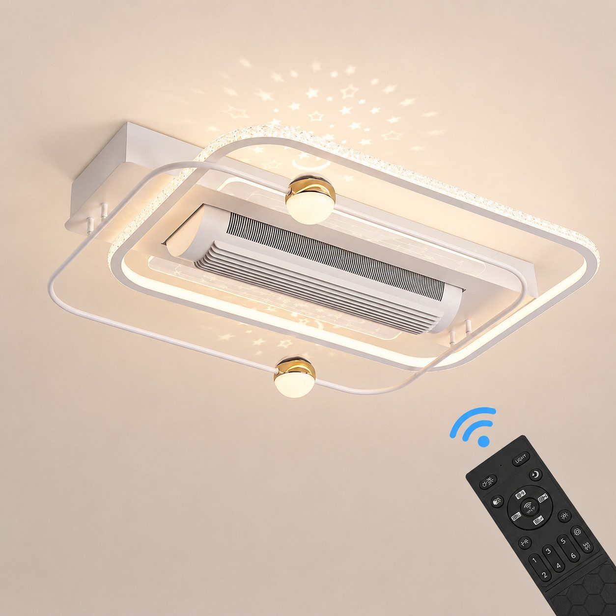 Euroton Deckenventilator Deckenventilator mit LED Beleuchtung mit Fernbedienung einstellbar, 20 cm Durchmesser, Lichtfarbe und Helligkeit einstellbar