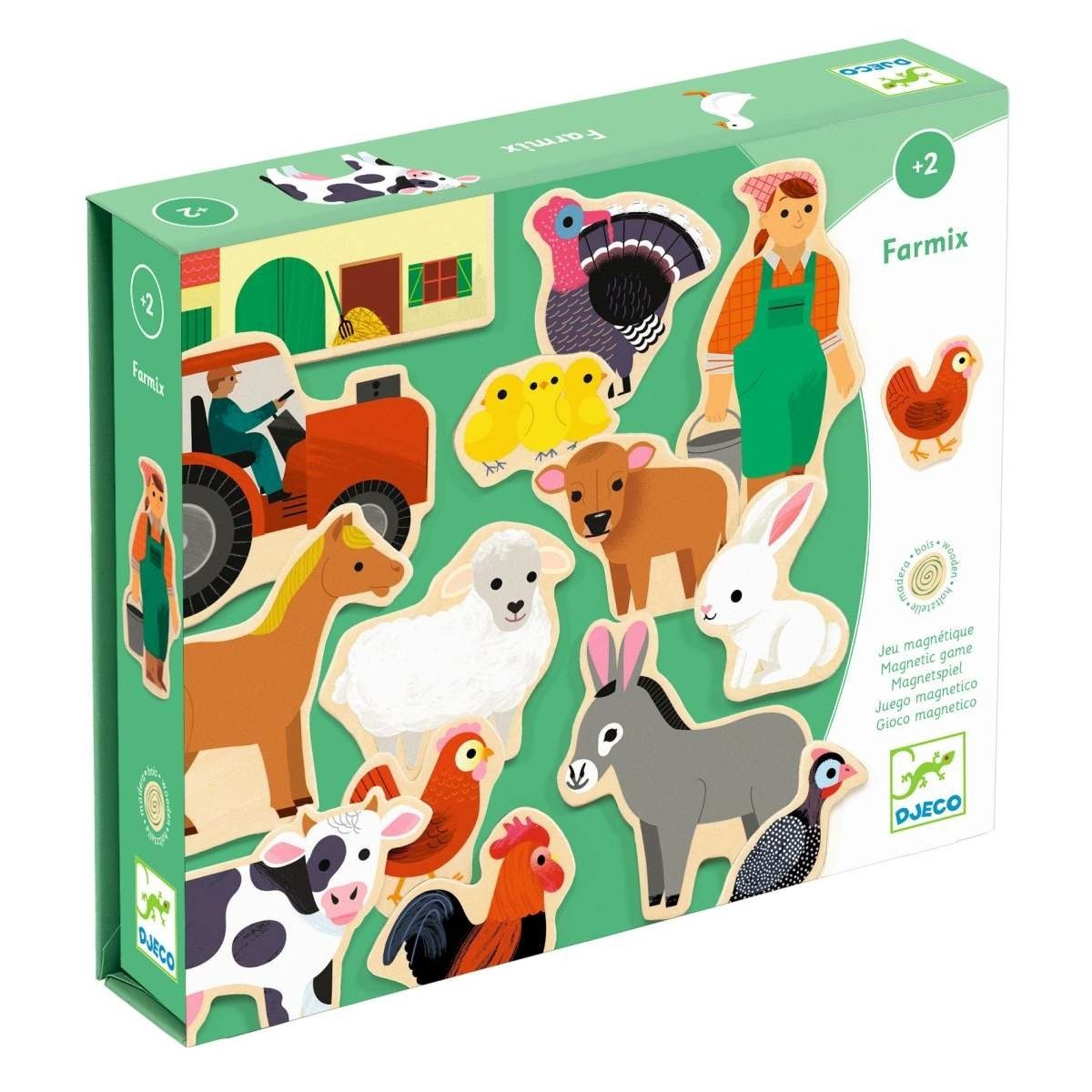 DJECO Lernspielzeug Holz Magnete Farmix Magnetspiel für Kinder mit Lernwert und Fantasie, Magnetspiel