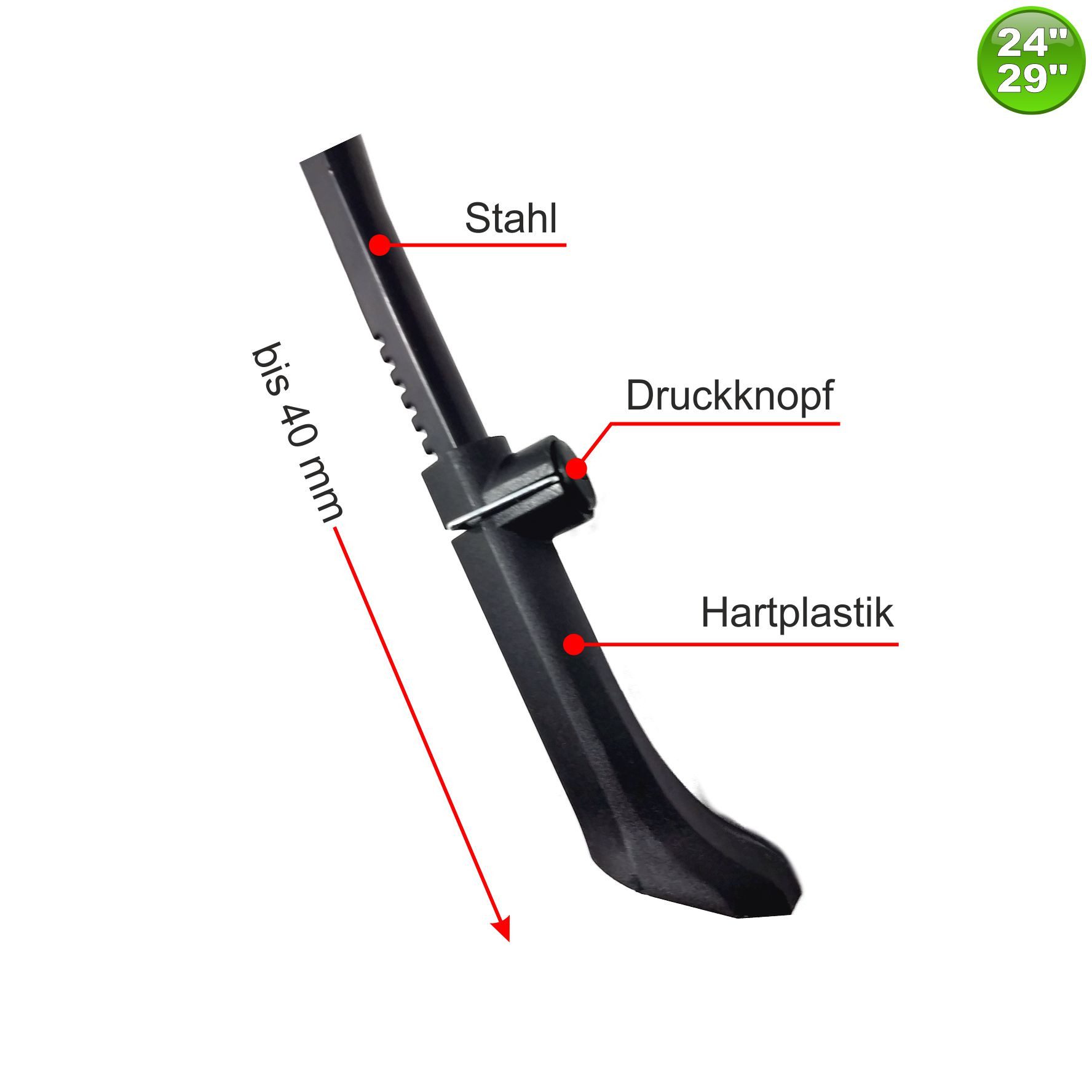 maxxi4you Fahrrad-Seitenständer Seitenständer Parkstütze 24" - 29" verstellbar inkl. Schlauchflicken