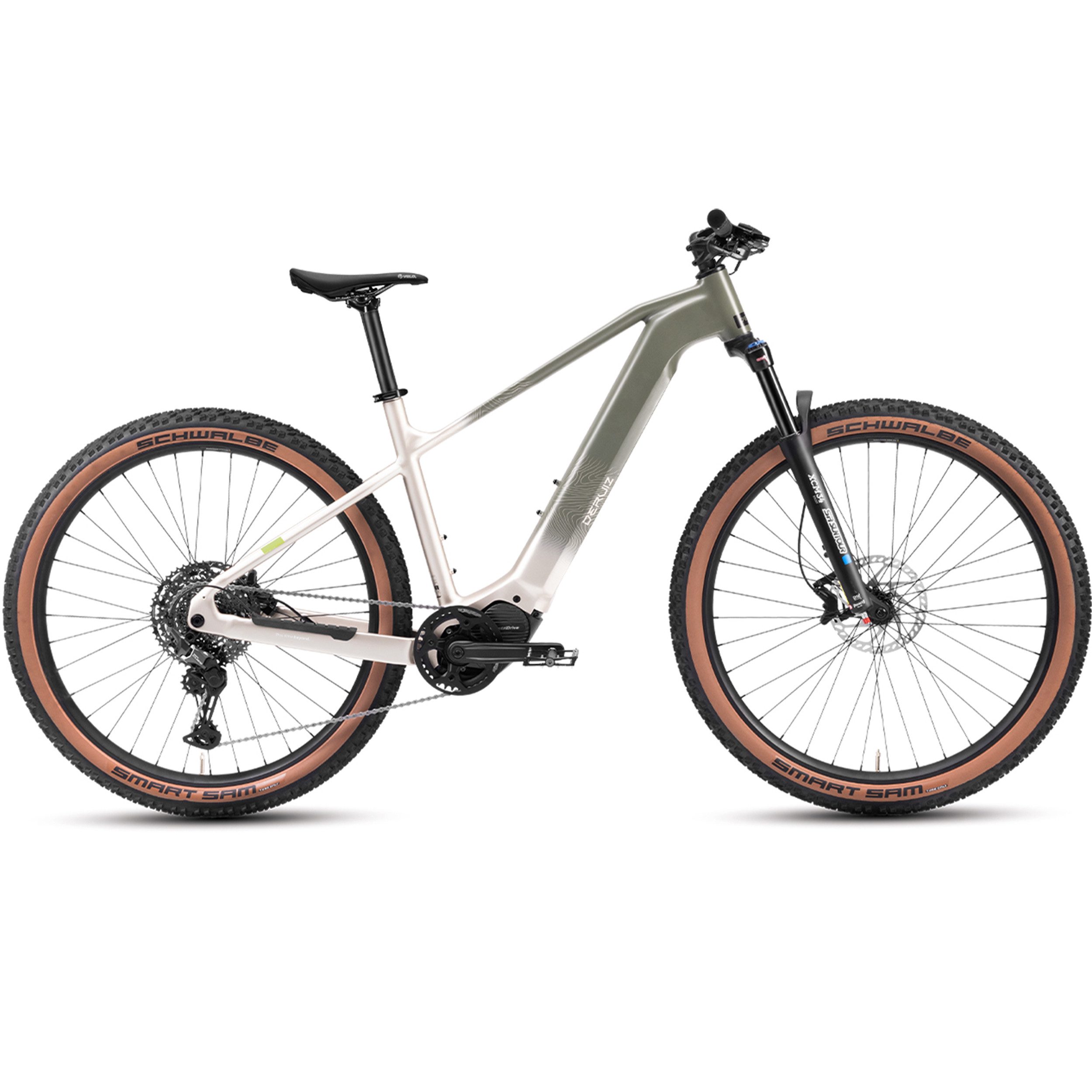 DERUIZ E-Bike Mountainbike 29 Zoll Dolomit, 110 Nm, bis zu 180 km, 6 Unterstützungsstufen, 11 Gang SHIMANO CUES ASLU6000T1R Schaltwerk, Kettenschaltung, Mittelmotor, 720 Wh, (Trittfrequenz- und Drehmomentsensor, Für Damen und Herren), 120-mm-SUNTOUR-Federgabel, Hydraulikbremsen, Bluetooth-App