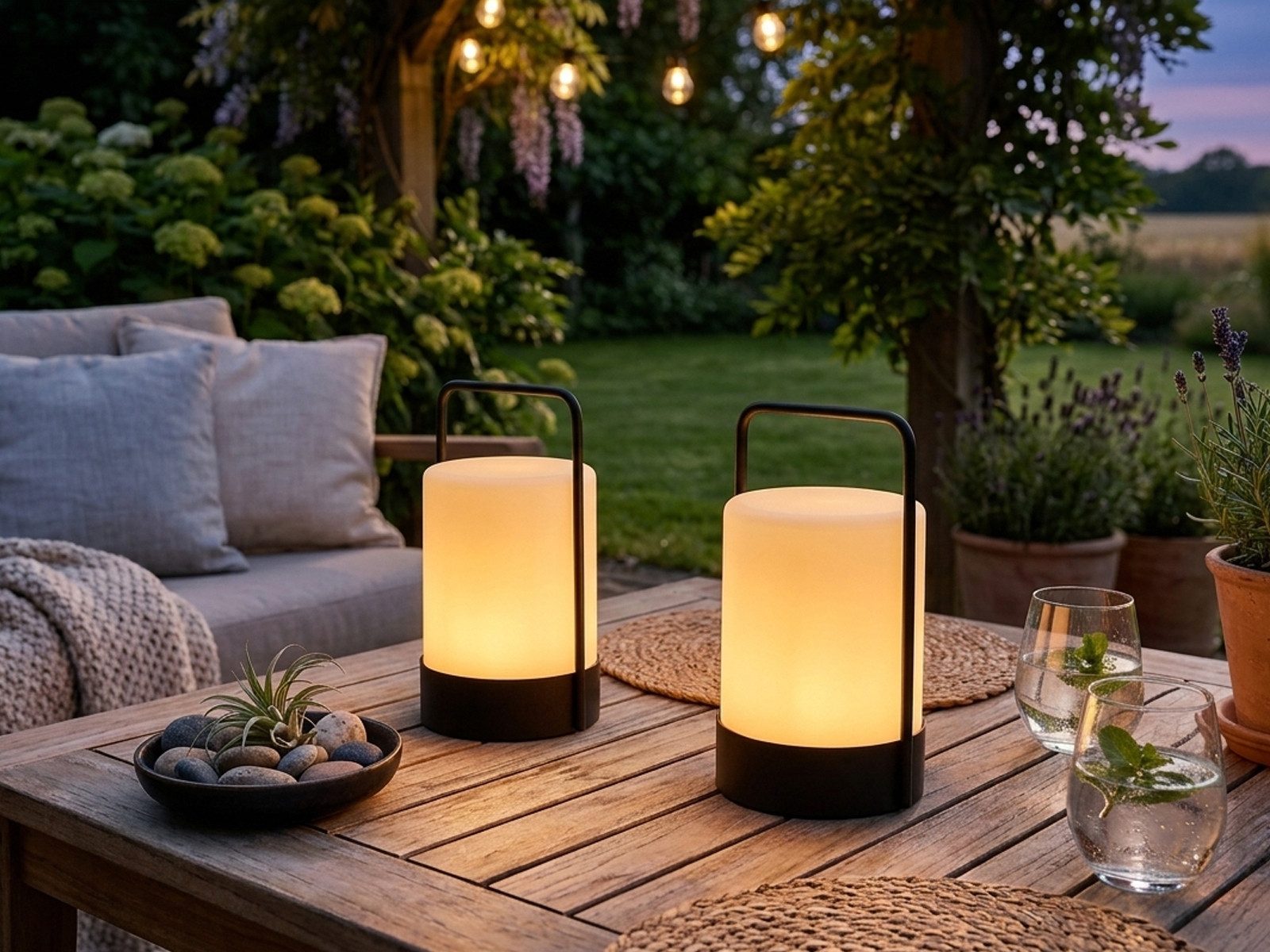 easy! BY FHL LED Außen-Tischleuchte, Farbwechsel, LED fest integriert, Warmweiß, RGB Farbwechsler, LED Flackerlicht Orange, 2er SET Outdoor Solar-licht ohne Strom-kabel RGB Partybeleuchtung 20cm