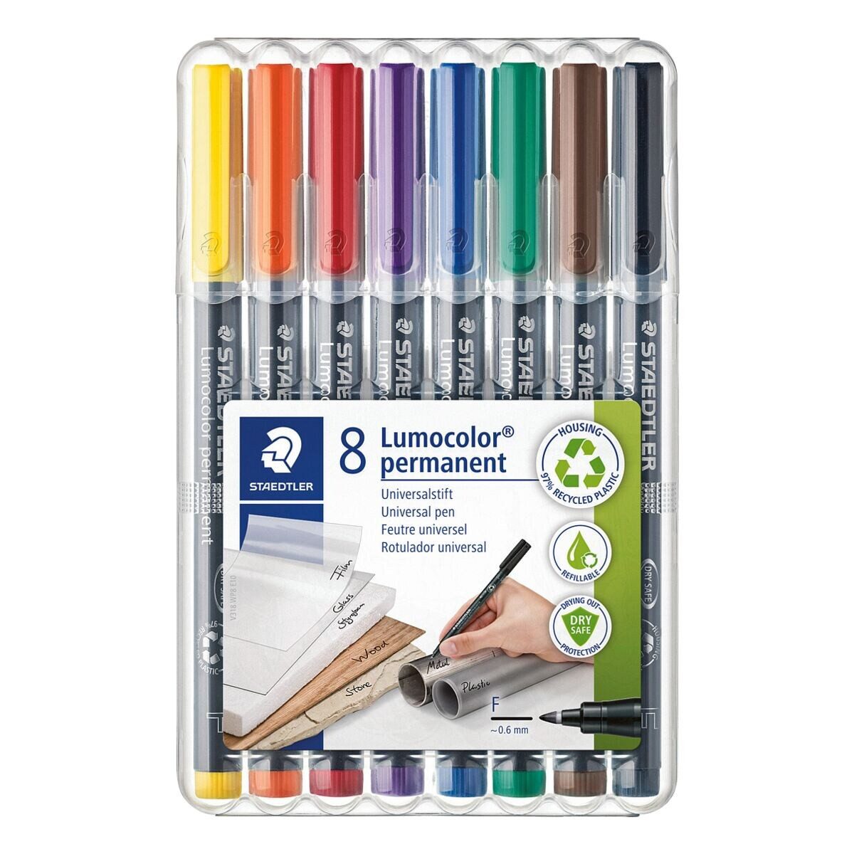 STAEDTLER Permanentmarker Lumocolor permanent F, (8-tlg), wisch- und wasserfest