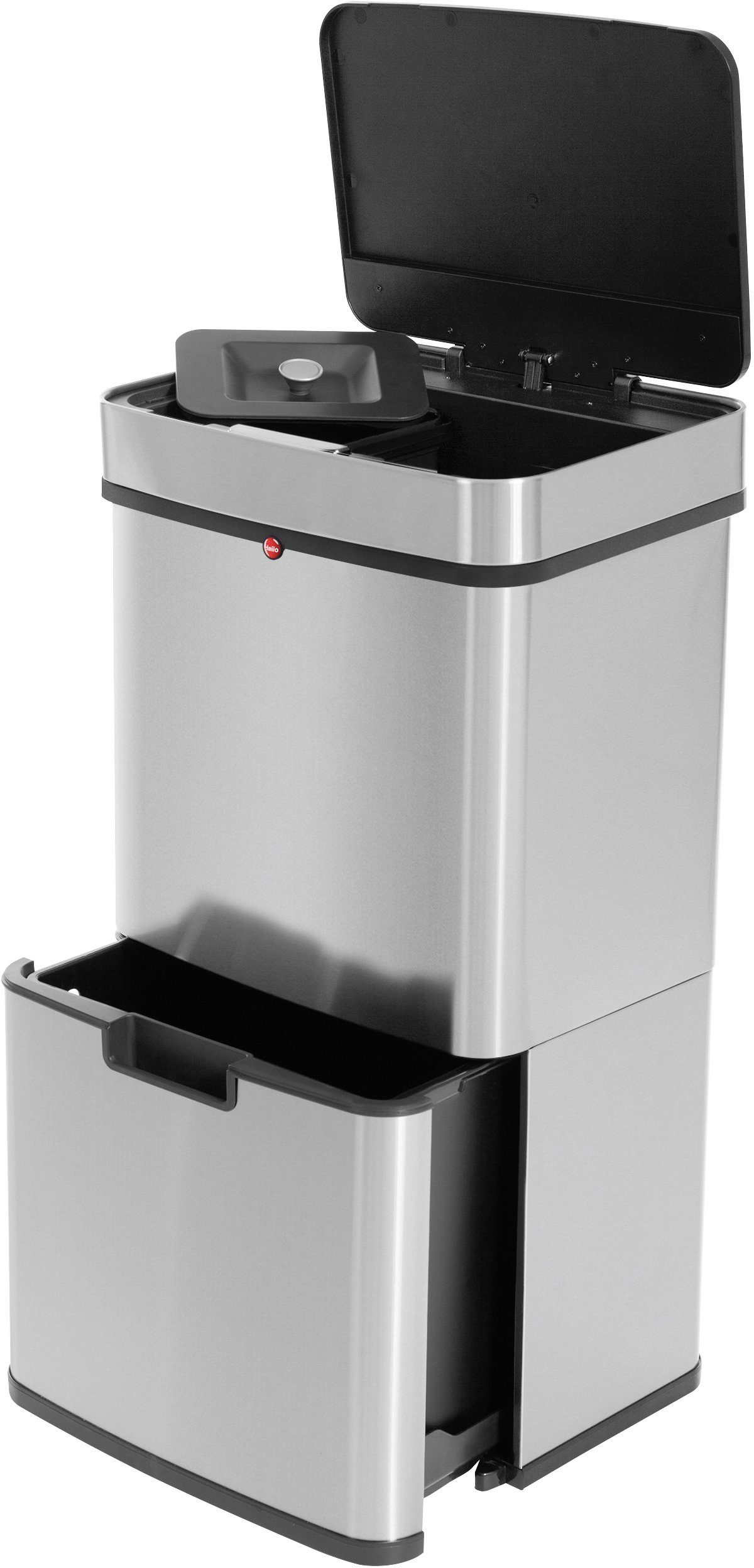 Hailo Mülltrennsystem Öko Vario XL, 54 Liter, Edelstahl, Kunststoff Inneneimer, Sensortechnik
