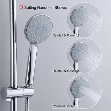 GAOZHI Duschsystem Regendusche Duschkopf 23X23cm Regendusche ohne Armatur, mit 3 Funktionen Handbrause, Verstellbarer Duschstange 90-120Cm Chrom