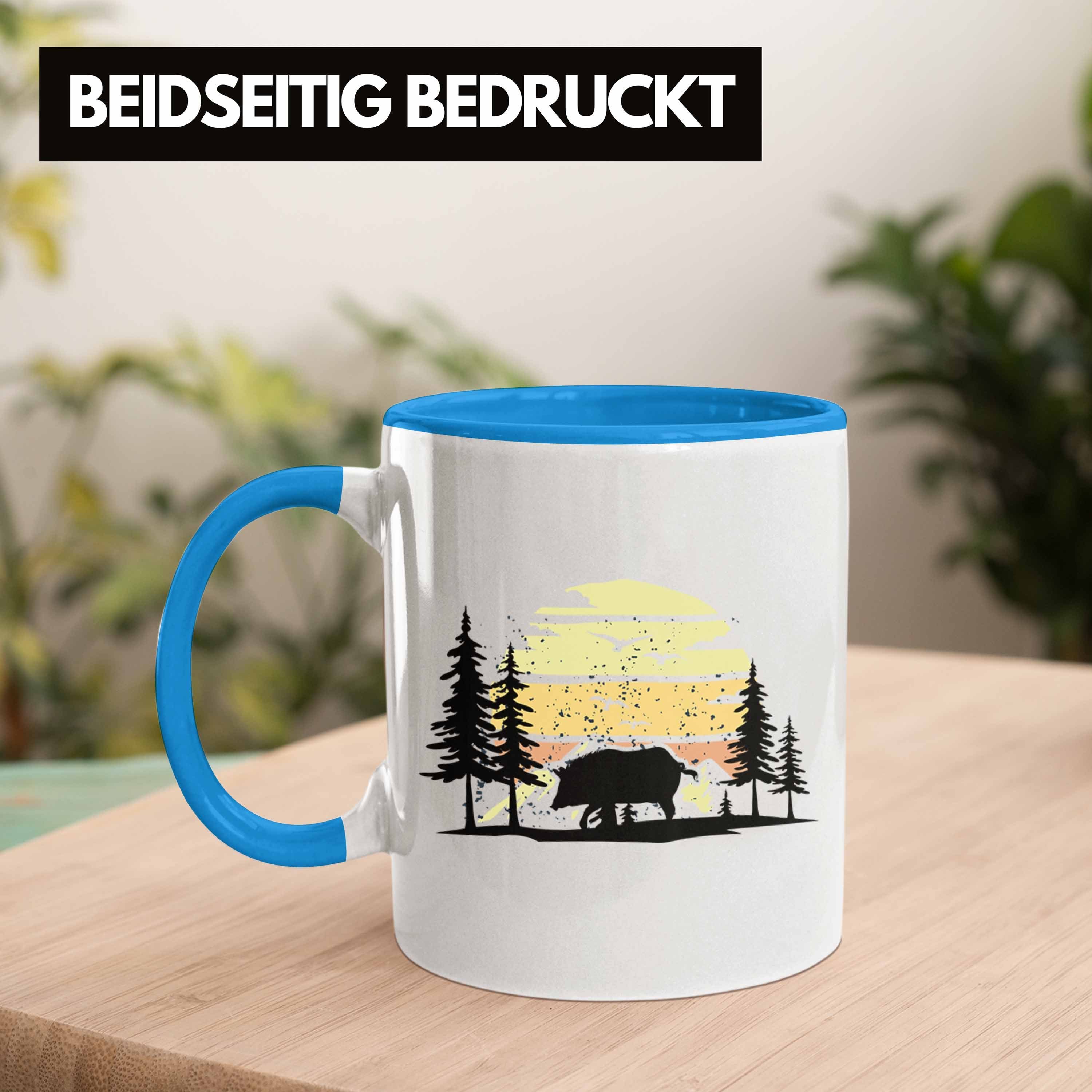 Wildschwein Tasse für Tasse Trendation Grafik - Waldarbeiter Blau Trendation Geschenk