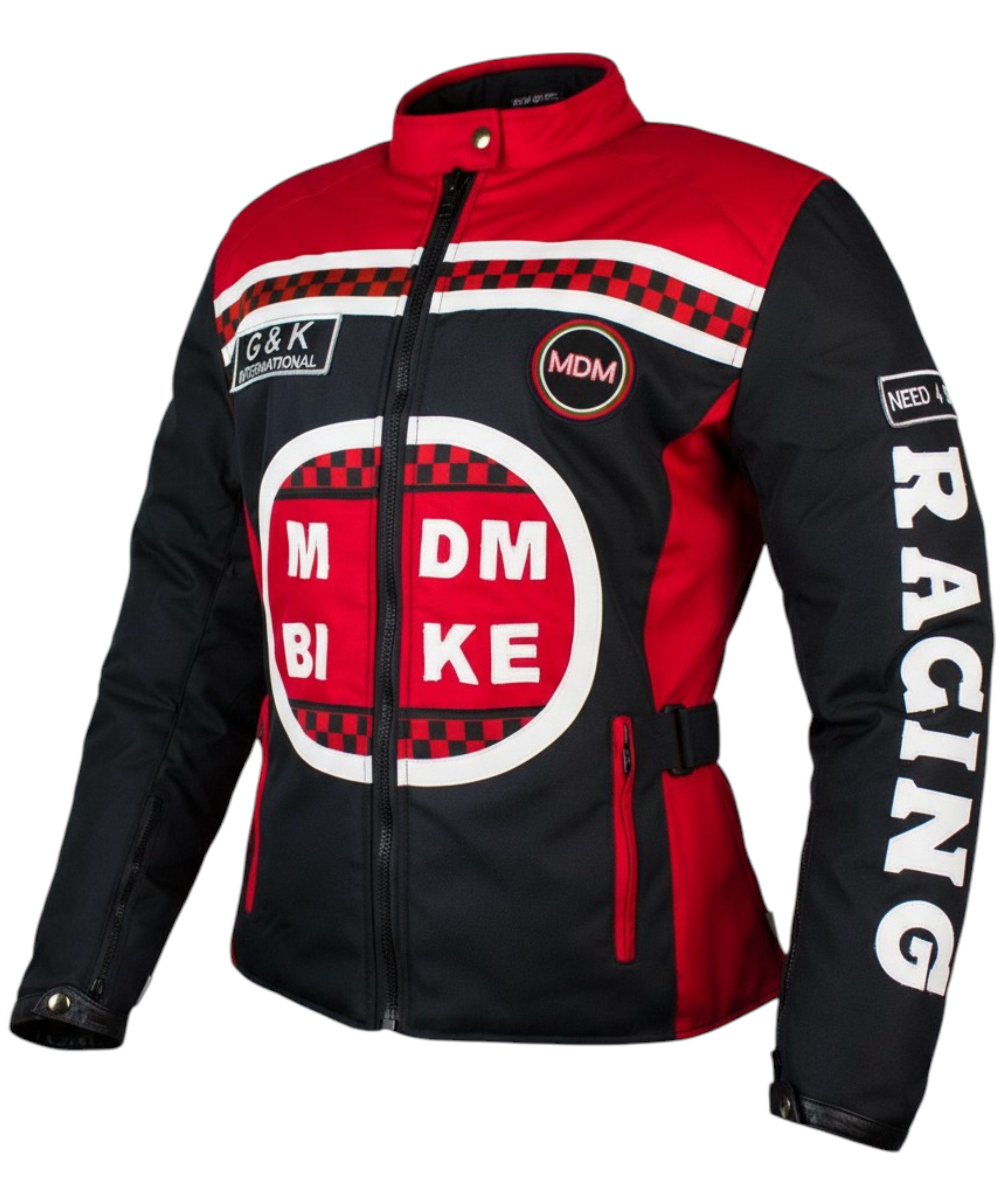 MDM Motorradjacke Damen Motorradjacke Textil Racing Stil mit Protektoren (Sportliche Damen Bikerjacke mit Protektoren und Windschutzleiste) Damen Racing Motorradjacke mit Protektoren, winddicht, tailliert